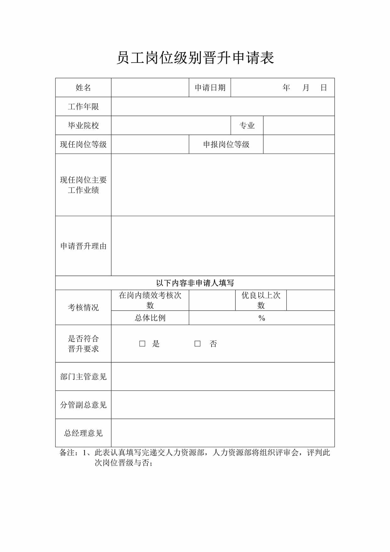 “员工岗位级别晋升申请表DOC”第1页图片