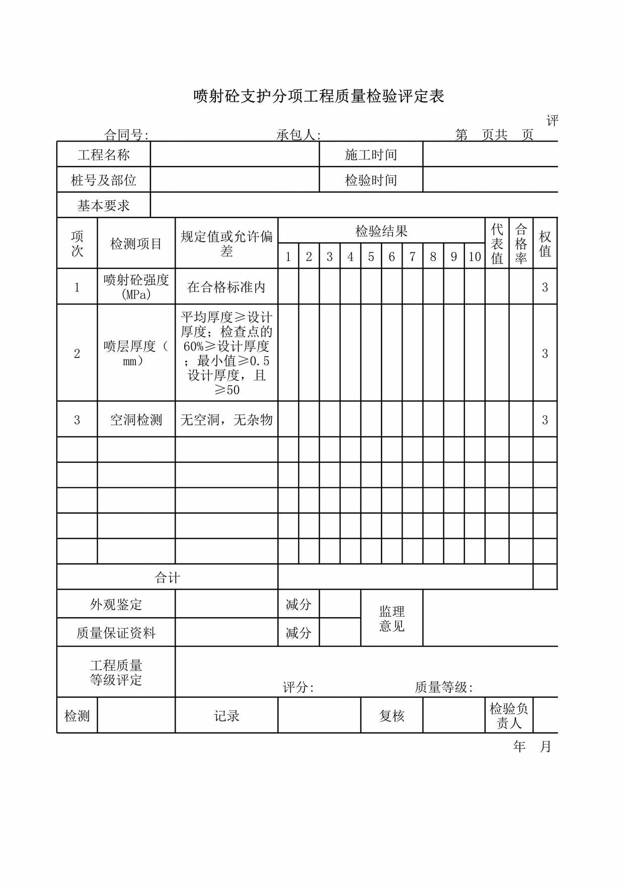 “射砼支护分项工程质量检验评定表XLS”第1页图片