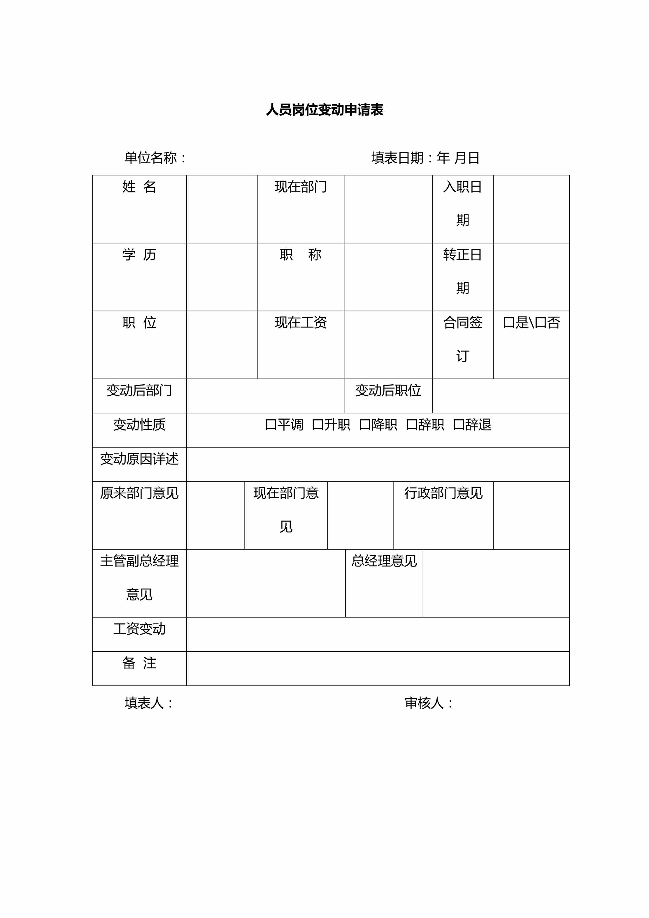 “人员岗位变动申请表DOC”第1页图片