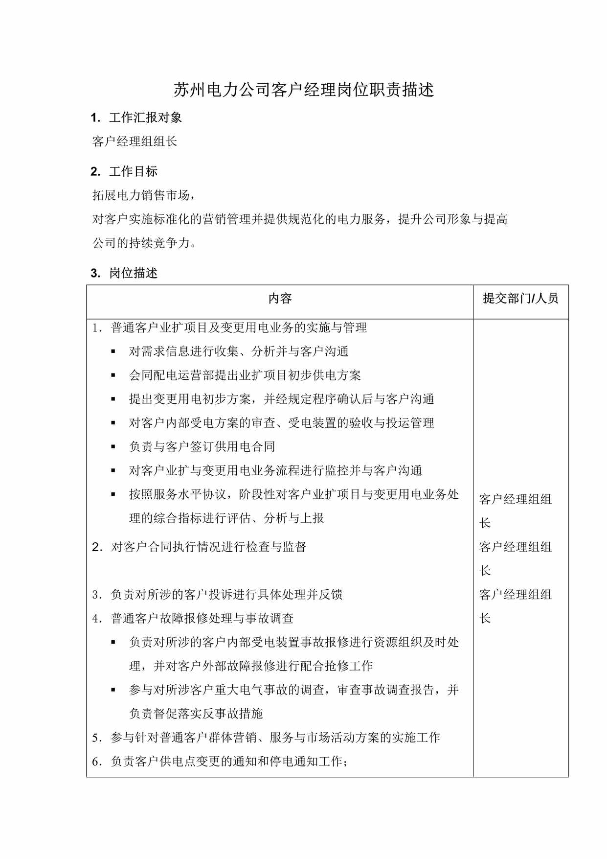 “某电力公司客户经理岗位职责描述DOC”第1页图片