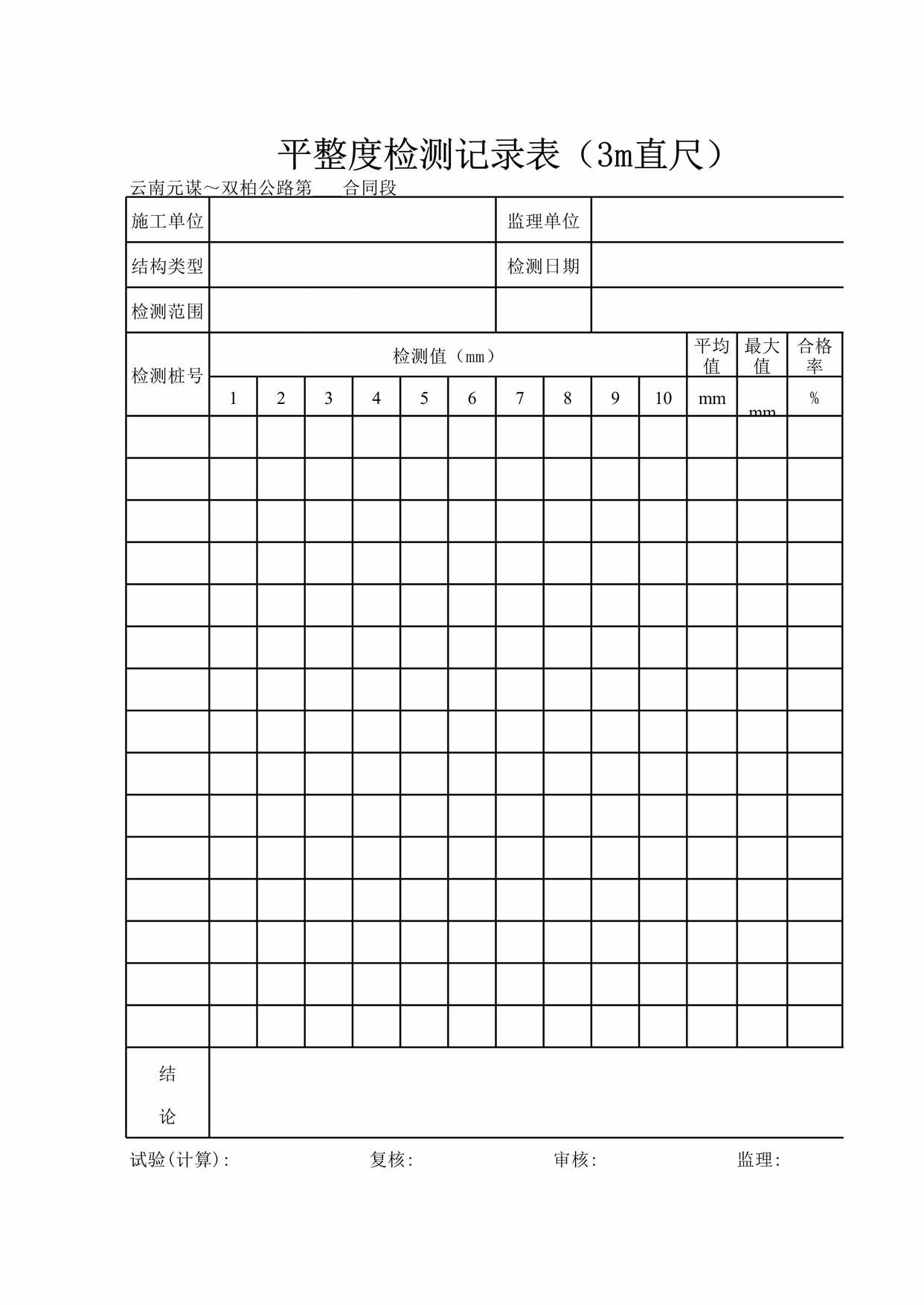 “平整度检测记录表(3m直尺)XLS”第1页图片