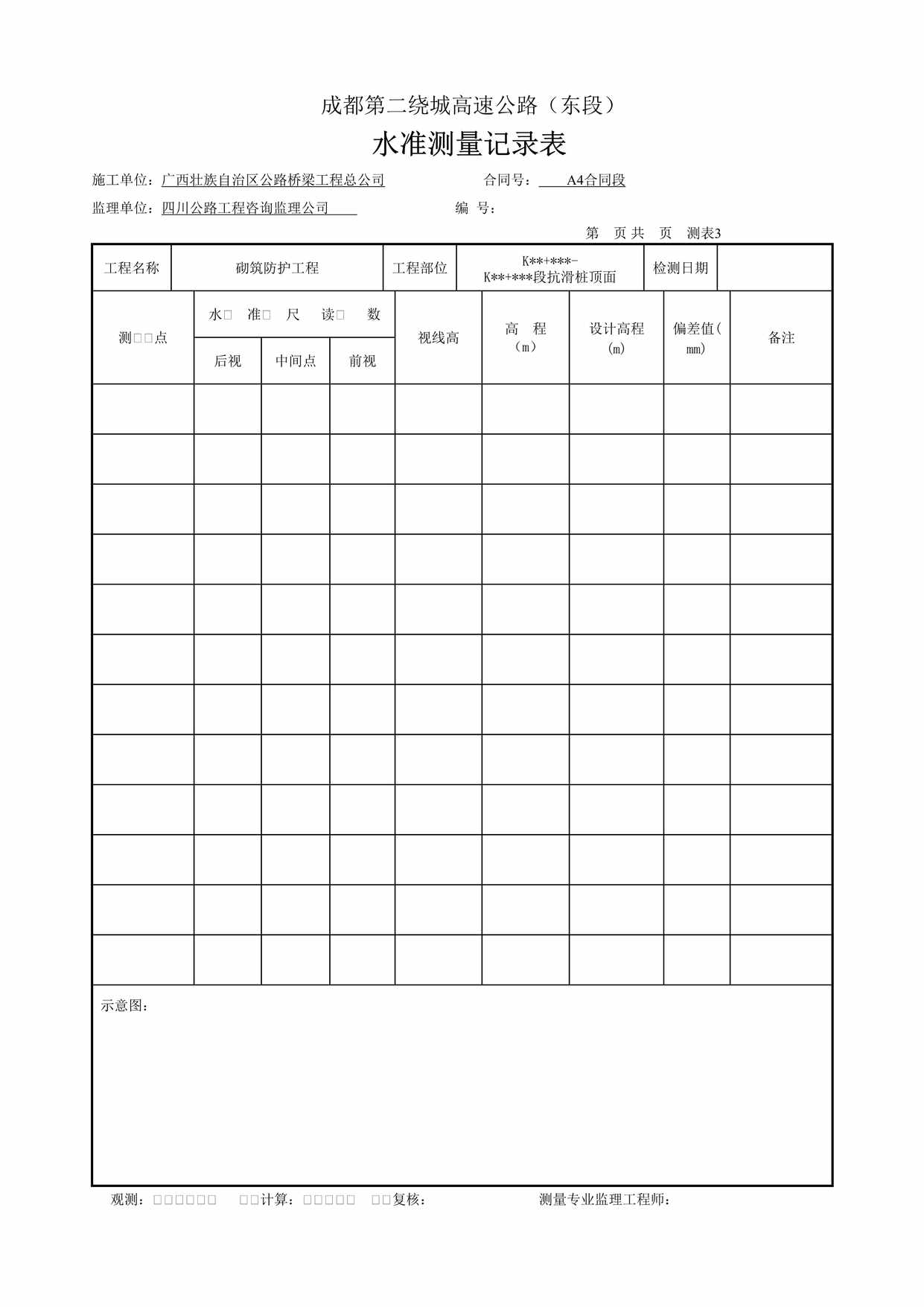 “成都绕城高速公路项目水准测量记录表(顶面)DOC”第1页图片