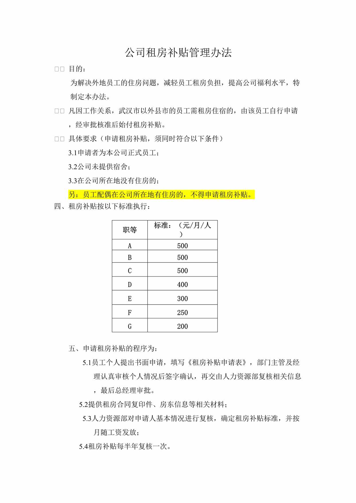 “公司租房补贴管理办法暂行DOC”第1页图片