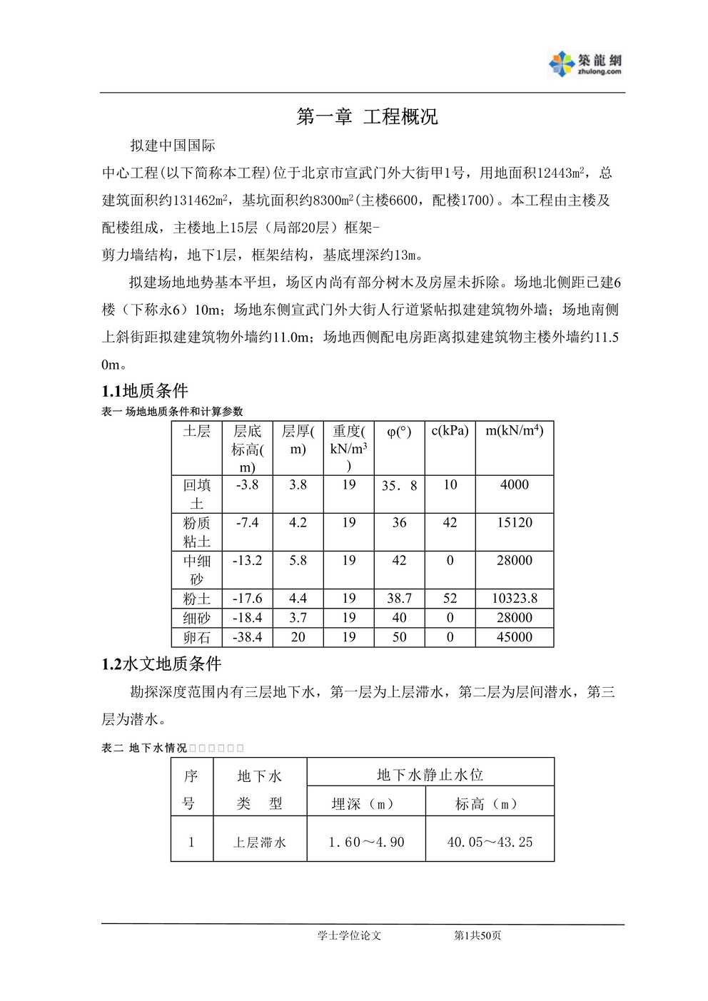 “地上15层局部20层框架剪力墙结构地下1层埋深约13m基坑支护设计施工44页DOC”第1页图片