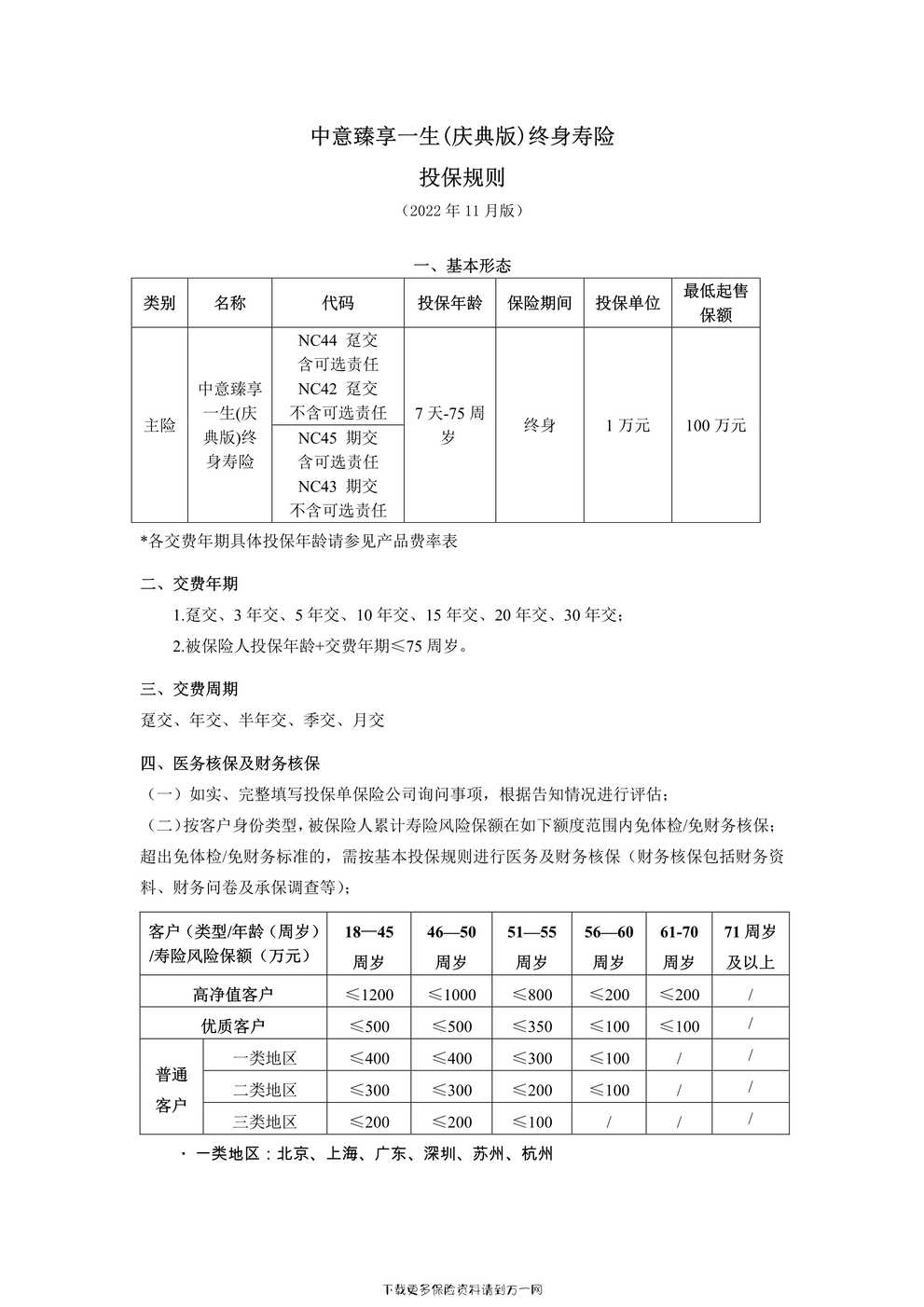 “中意臻享一生   (庆典版)  终身寿险投保规则（2022年11月版）4页PDF”第1页图片