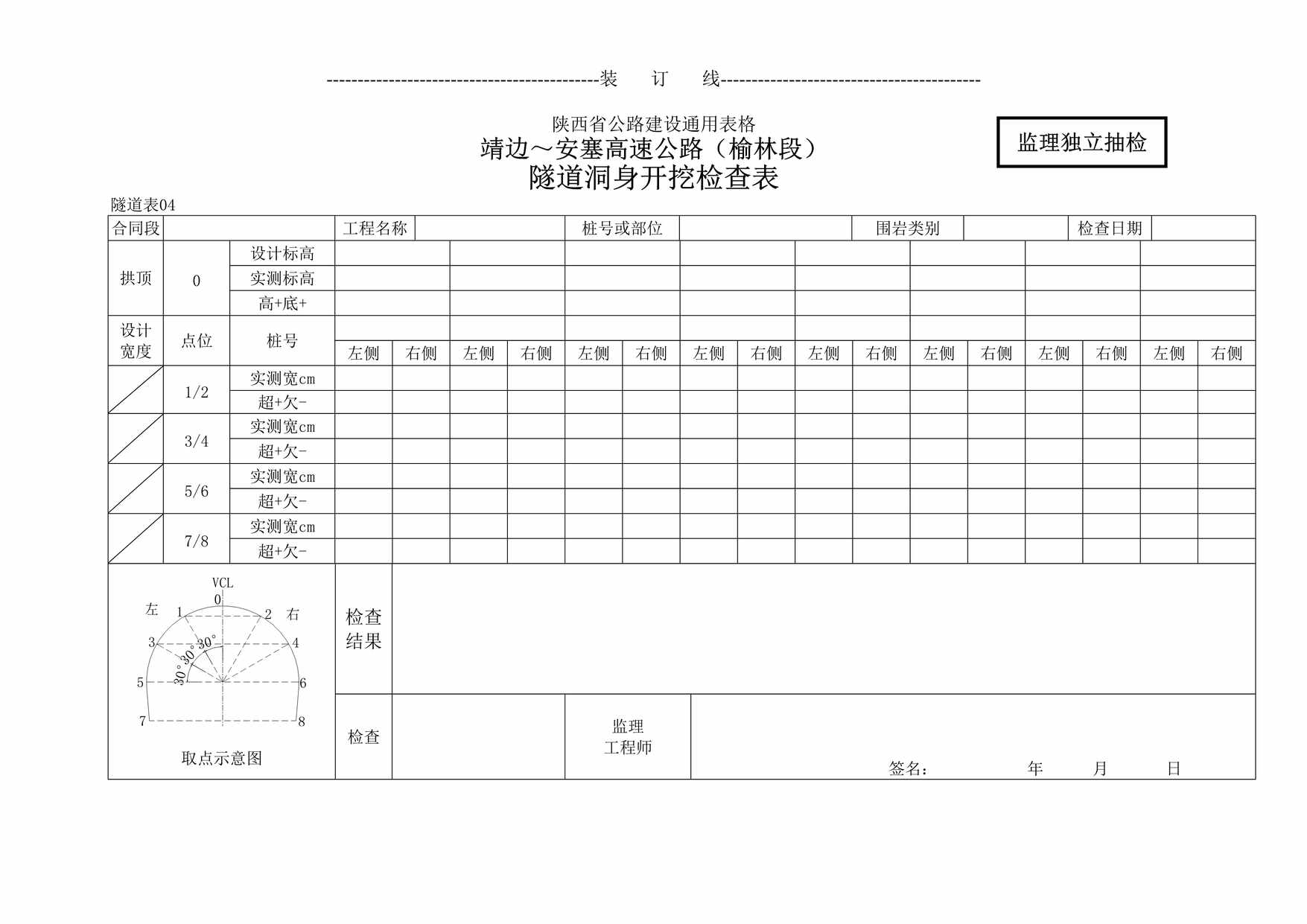 “靖边～安塞高速公路（榆林段）隧道洞身开挖检查表DOC”第1页图片