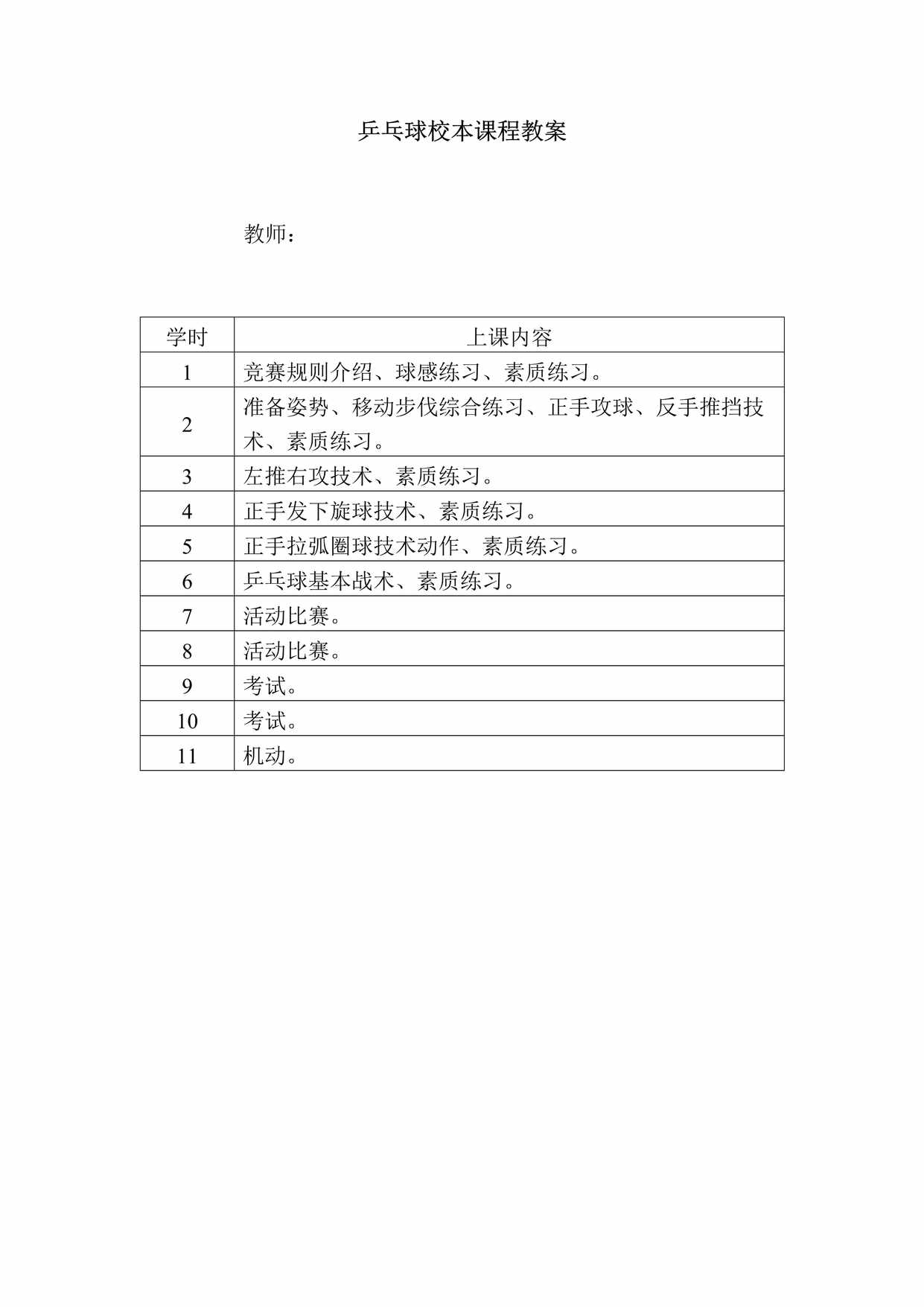 “乒乓球校本课程教案(含图文)DOC”第1页图片