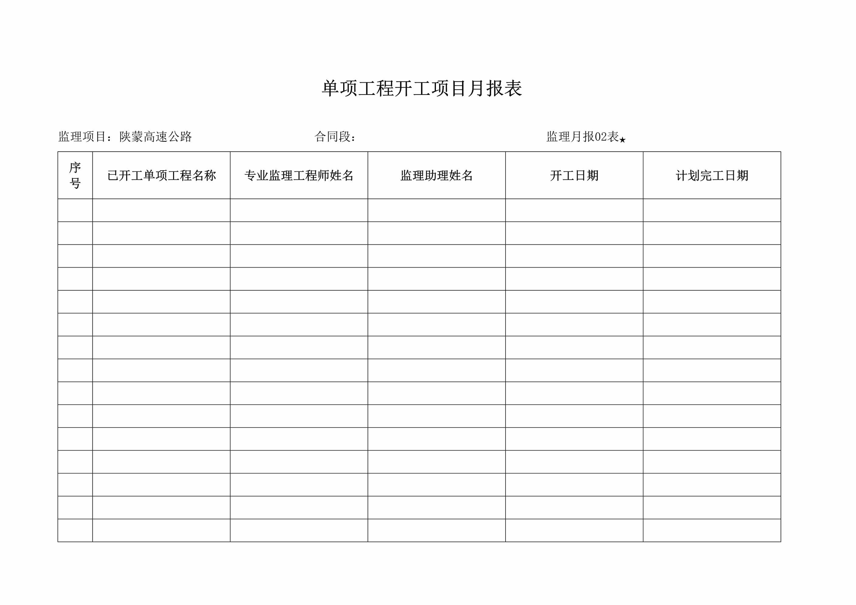 “月报02表单项工程开工项目月报表DOC”第1页图片