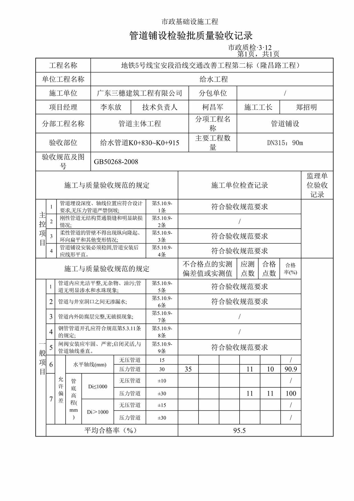 “管道铺设检验批质量验收记录DOC”第1页图片