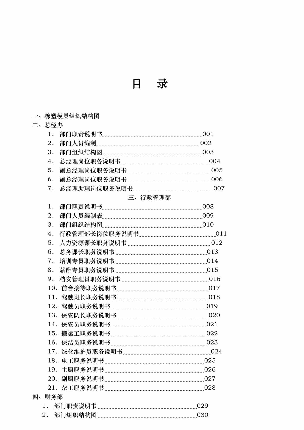 “橡塑模具欧亿·体育（中国）有限公司各部门岗位职责说明书全套110页DOC”第1页图片