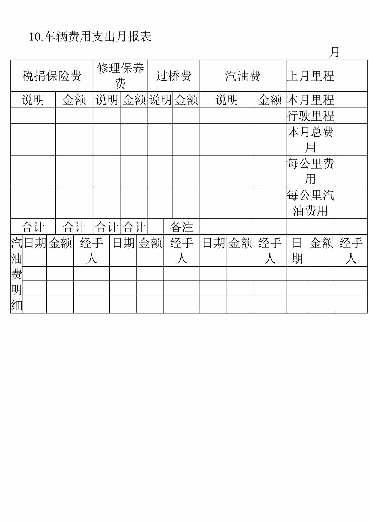 “车辆费用支出月报表DOC”第1页图片