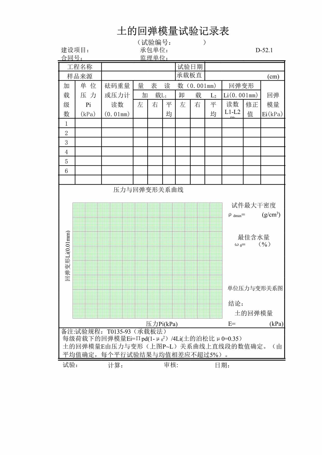 “土的回弹模量试验记录表XLS”第1页图片