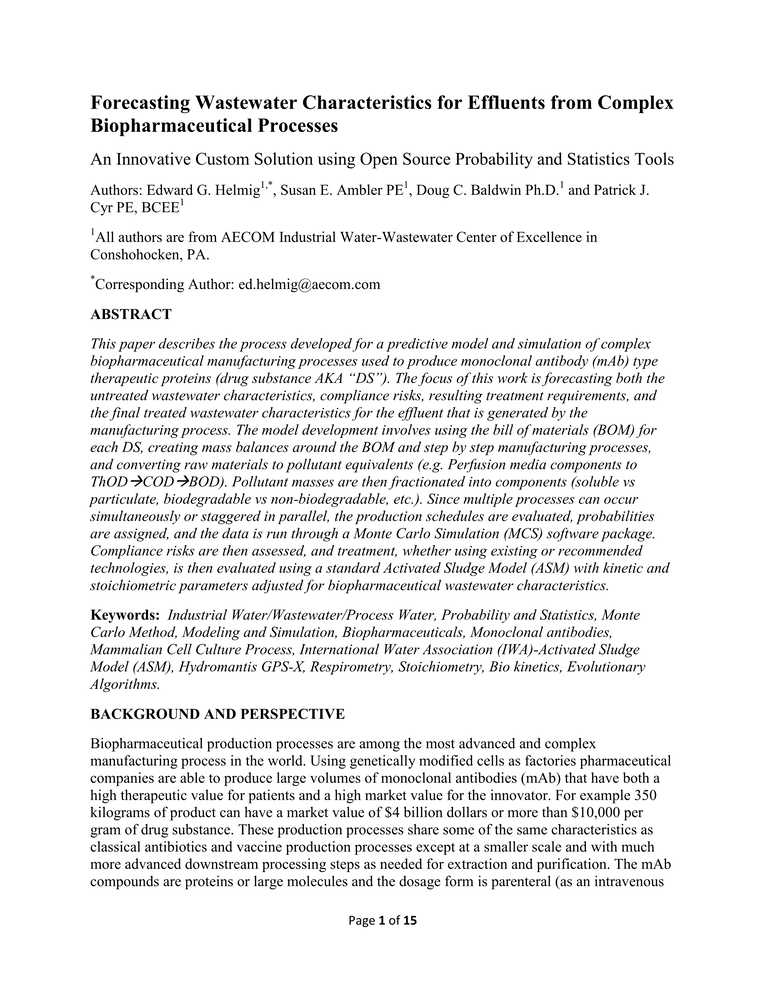 “生物制药过程产生的复杂废水的特性预测PDF”第1页图片