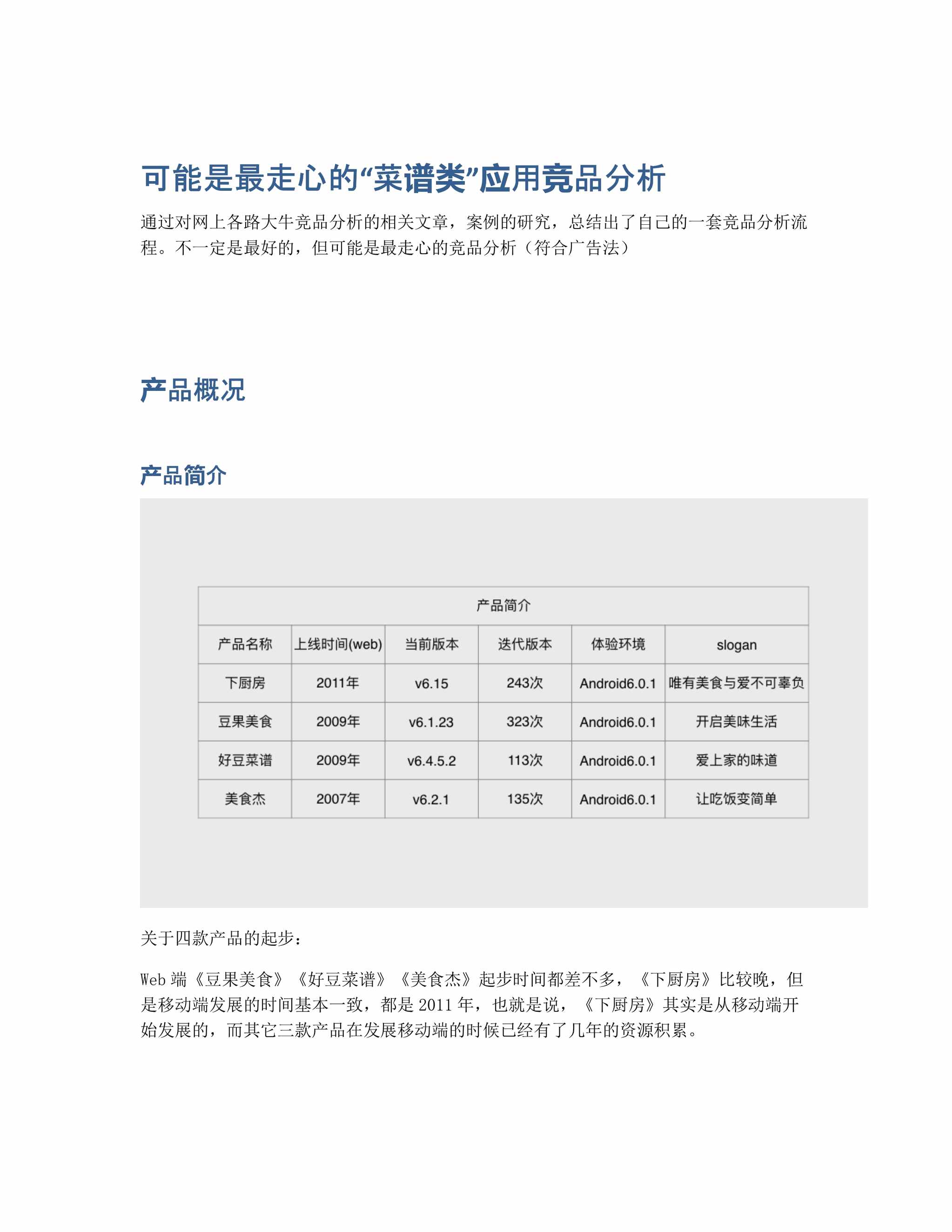 “可能是最走心的菜谱类应用竞品分析PDF”第1页图片