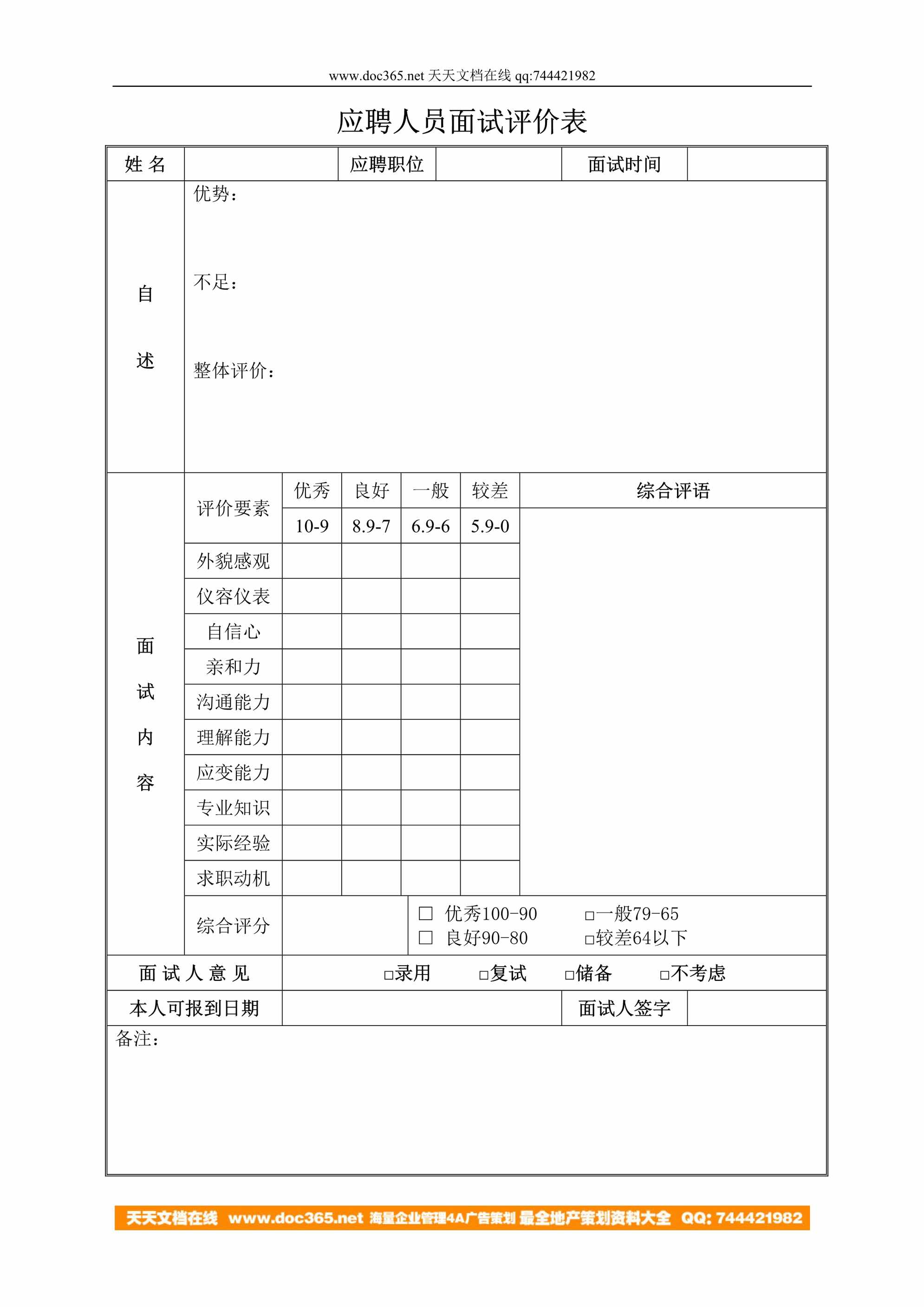 “正略钧策应聘人员面试评价表DOC”第1页图片