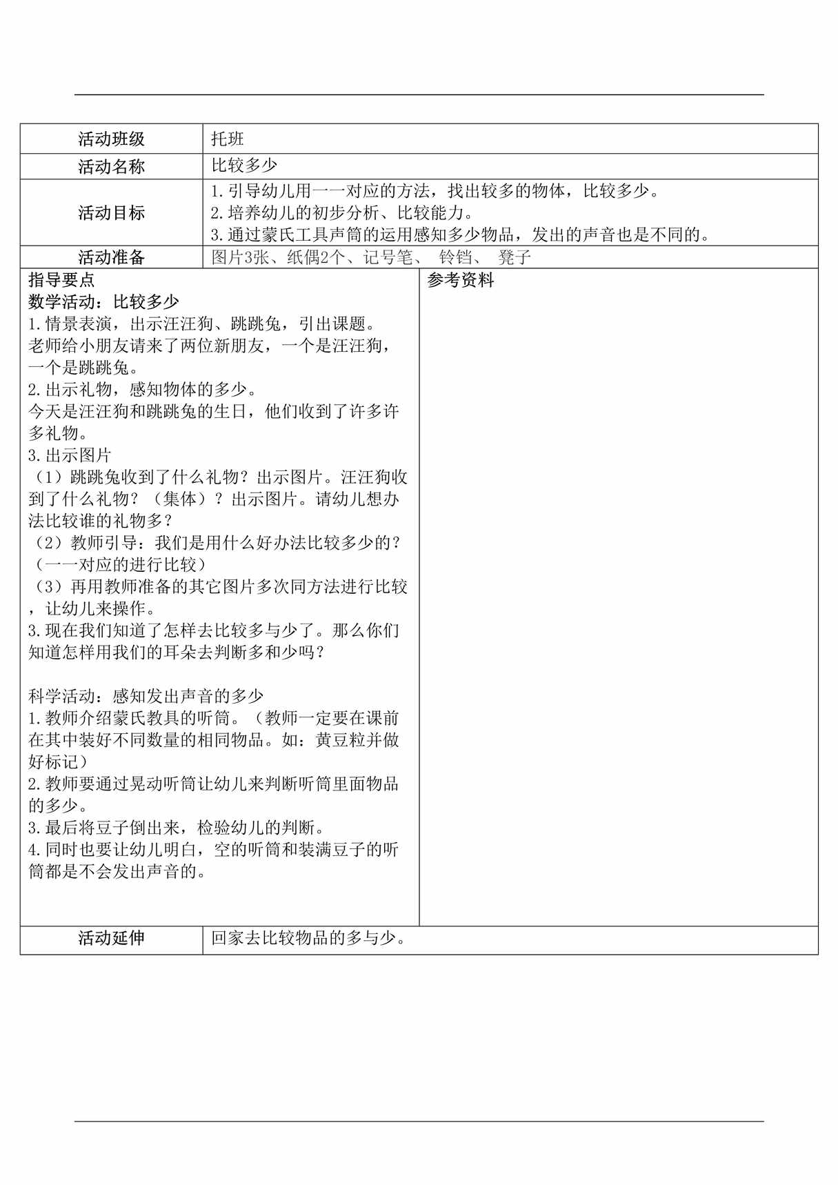 “托班数学与科学教案《声音比较多少》DOC”第1页图片