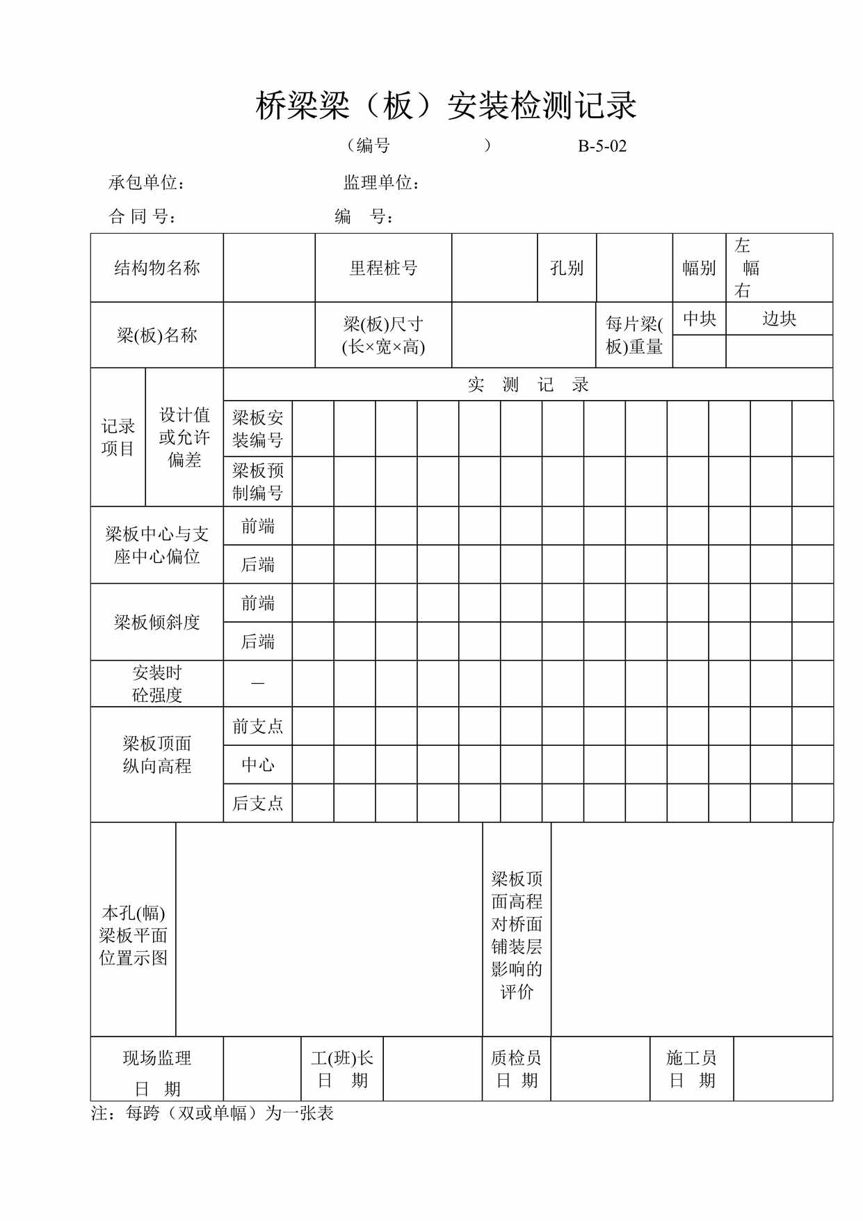 “桥梁梁板安装检测记录DOC”第1页图片