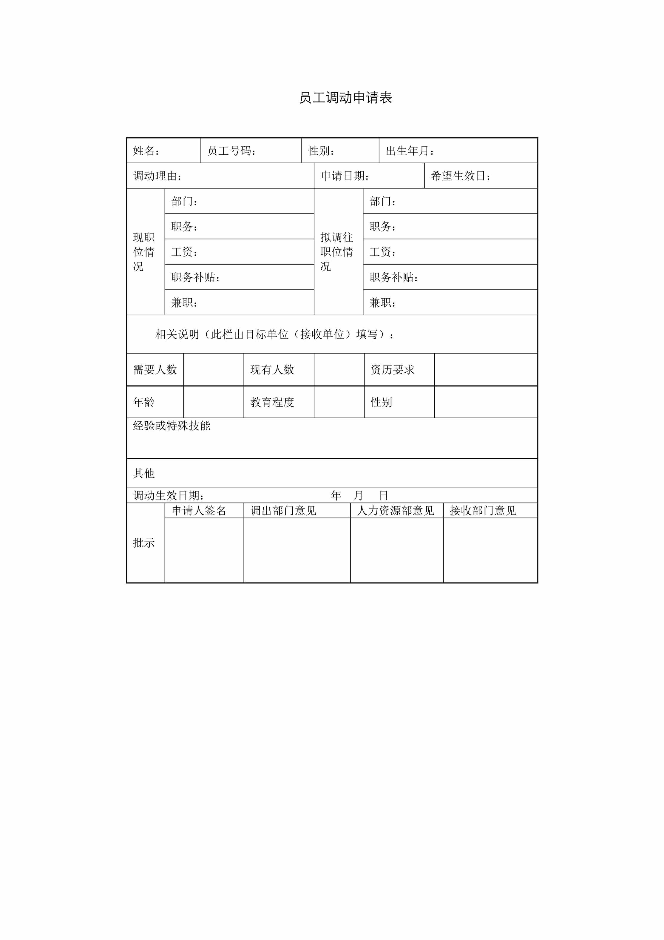 “员工调动申请表DOC”第1页图片