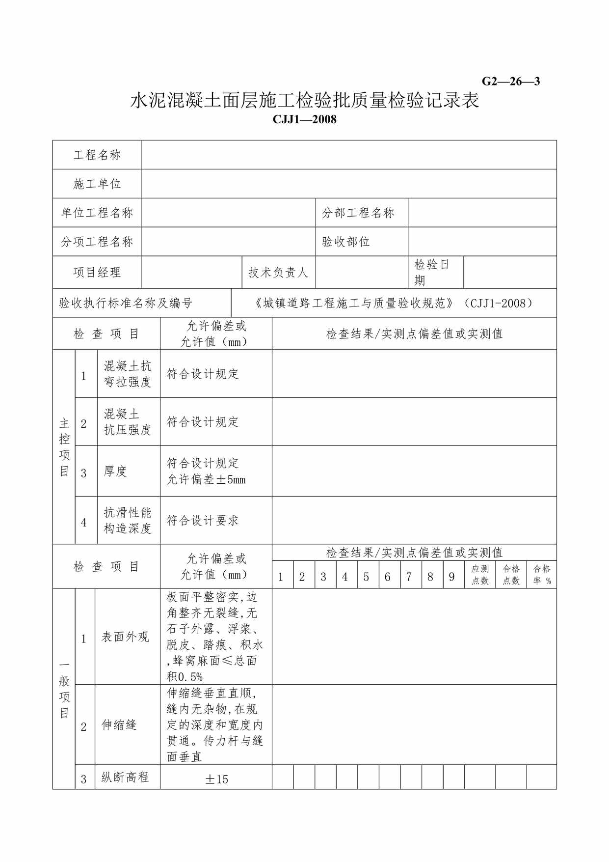 “G2263水泥混凝土面层施工检验批质量检验记录DOC”第1页图片