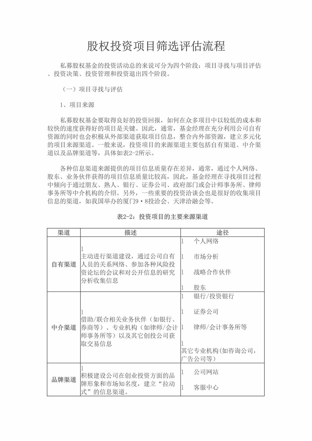 “股权投资项目筛选评估流程DOC”第1页图片