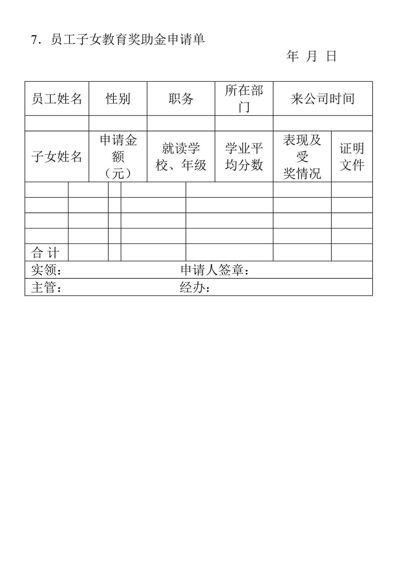 “员工子女教育奖助金申请单DOC”第1页图片