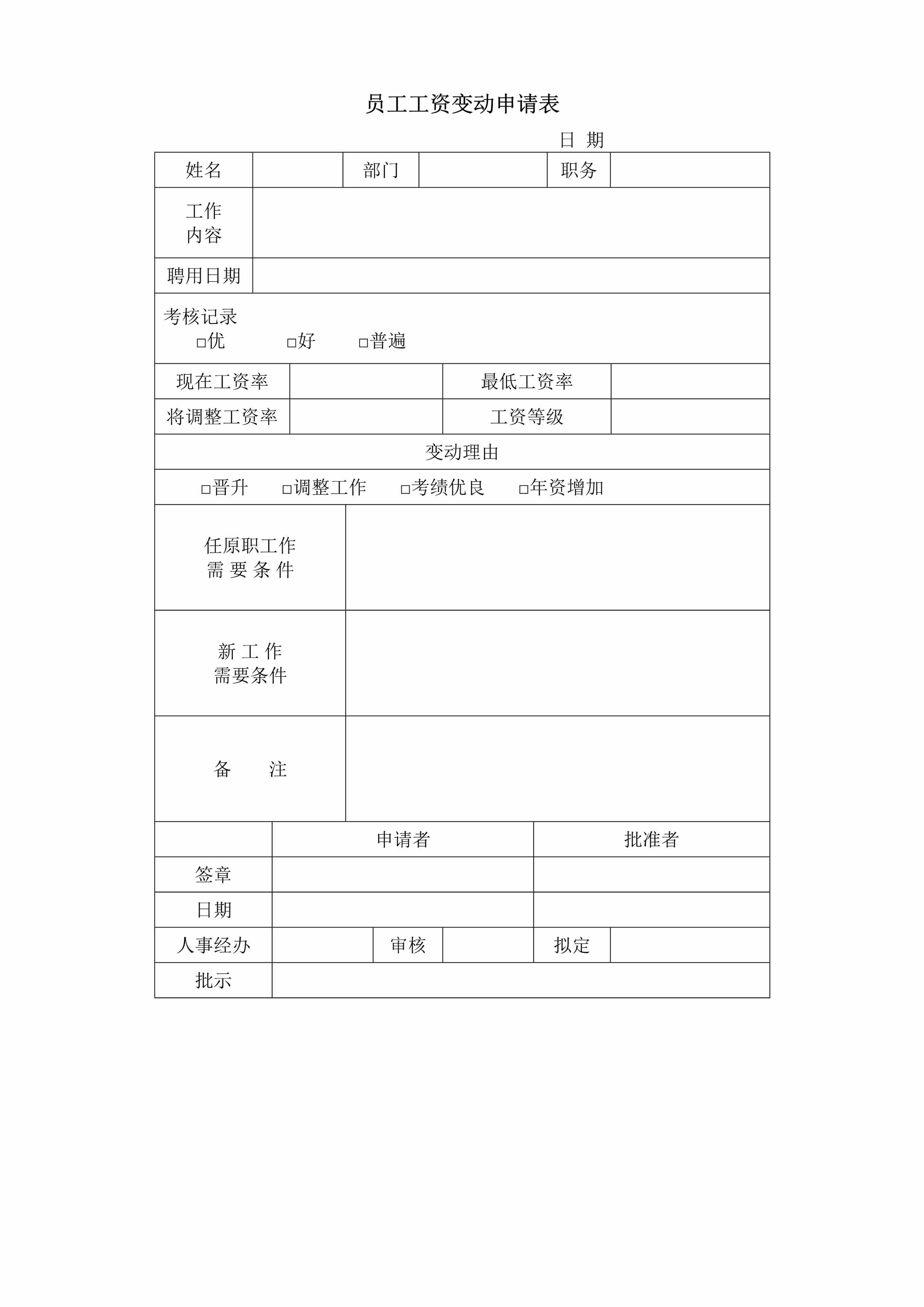 “员工工资变动申请表DOC”第1页图片