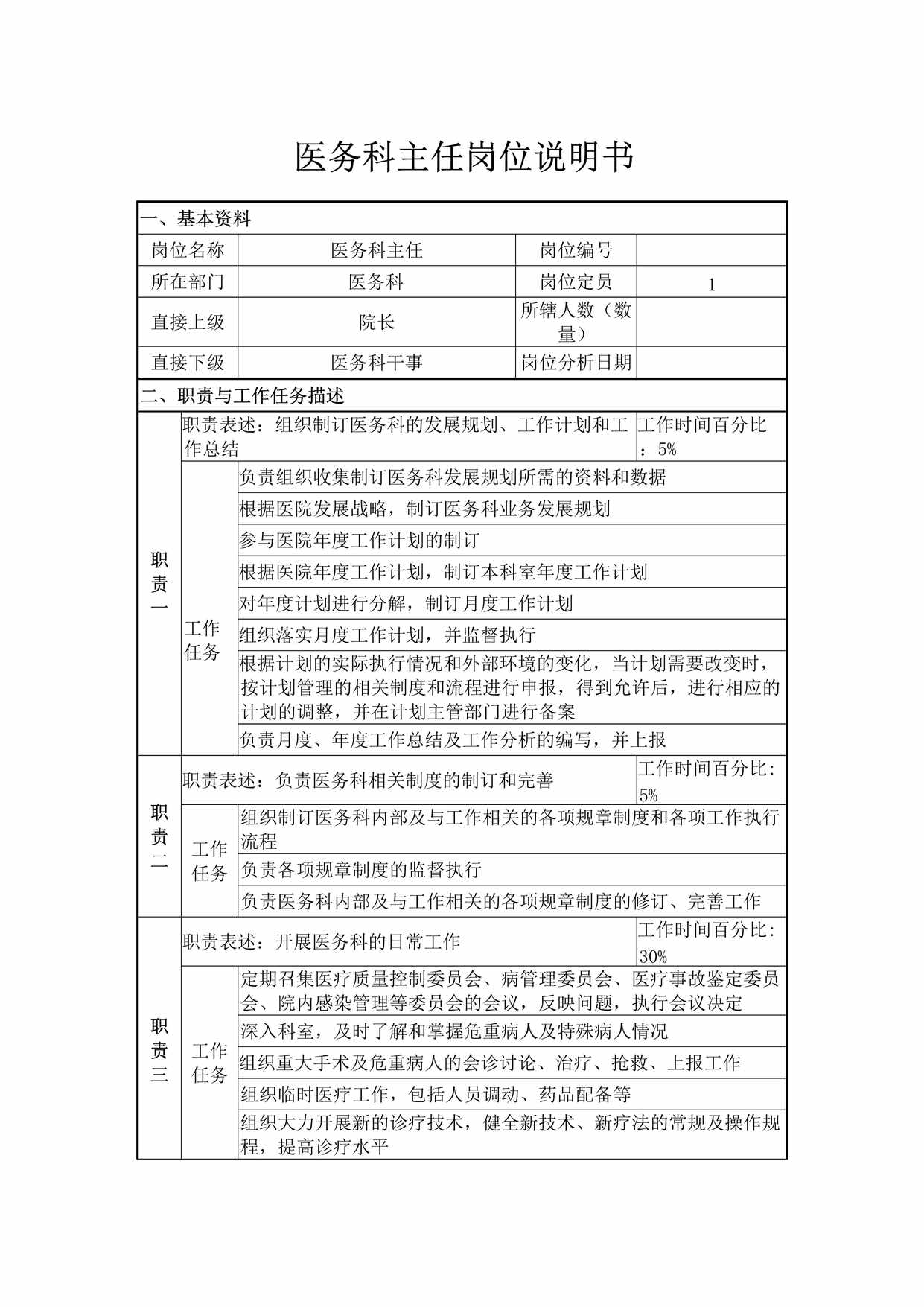 “医务科主任岗位说明书DOC”第1页图片