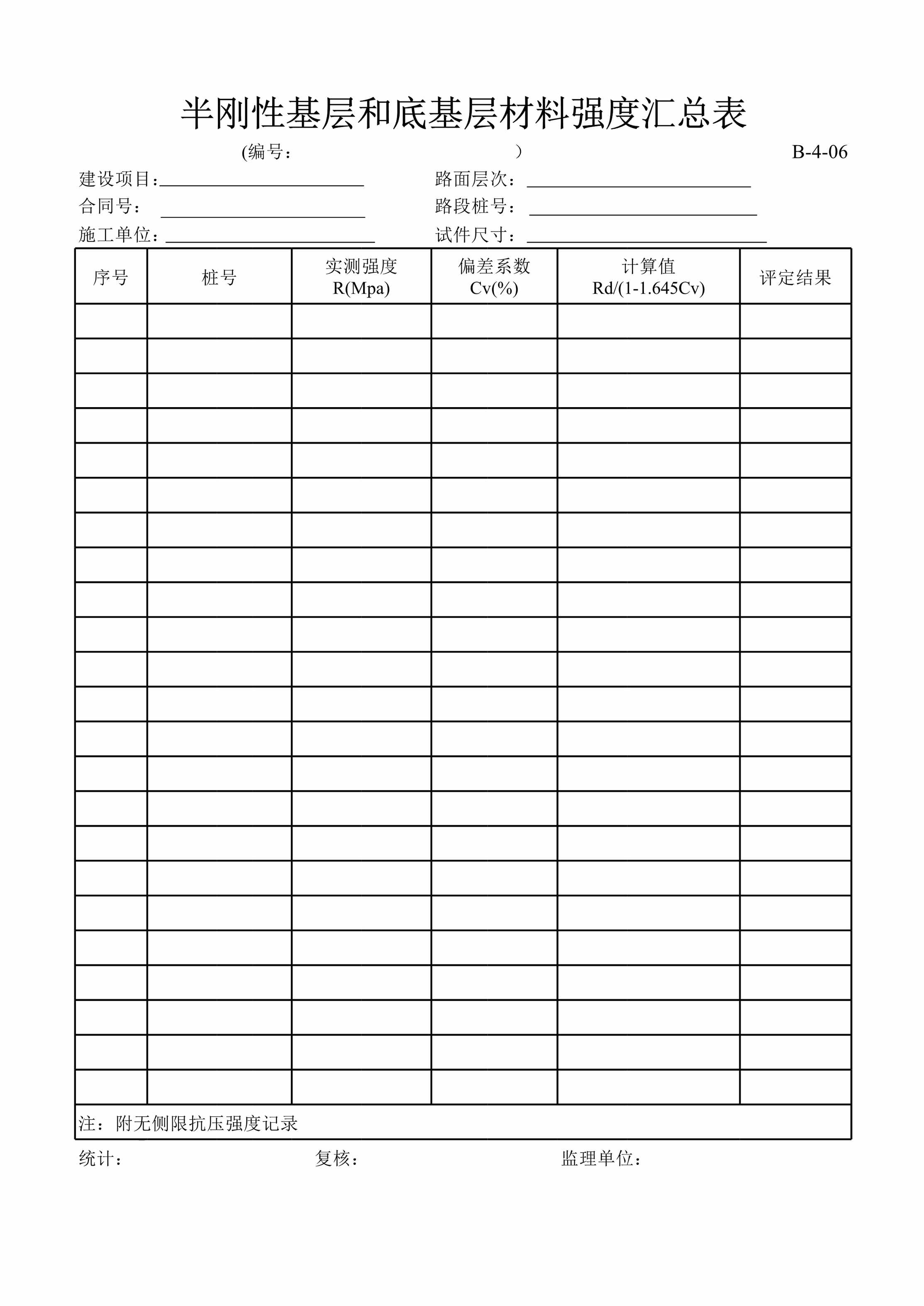 “B半刚性基层和底基层材料强度汇总表XLS”第1页图片