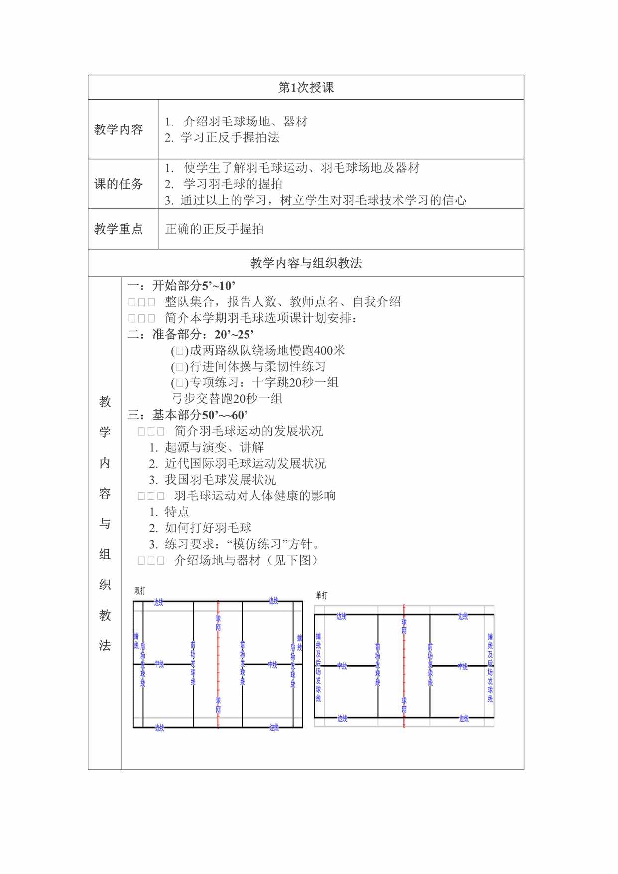 “大学羽毛球教学教案(32课时)DOC”第1页图片