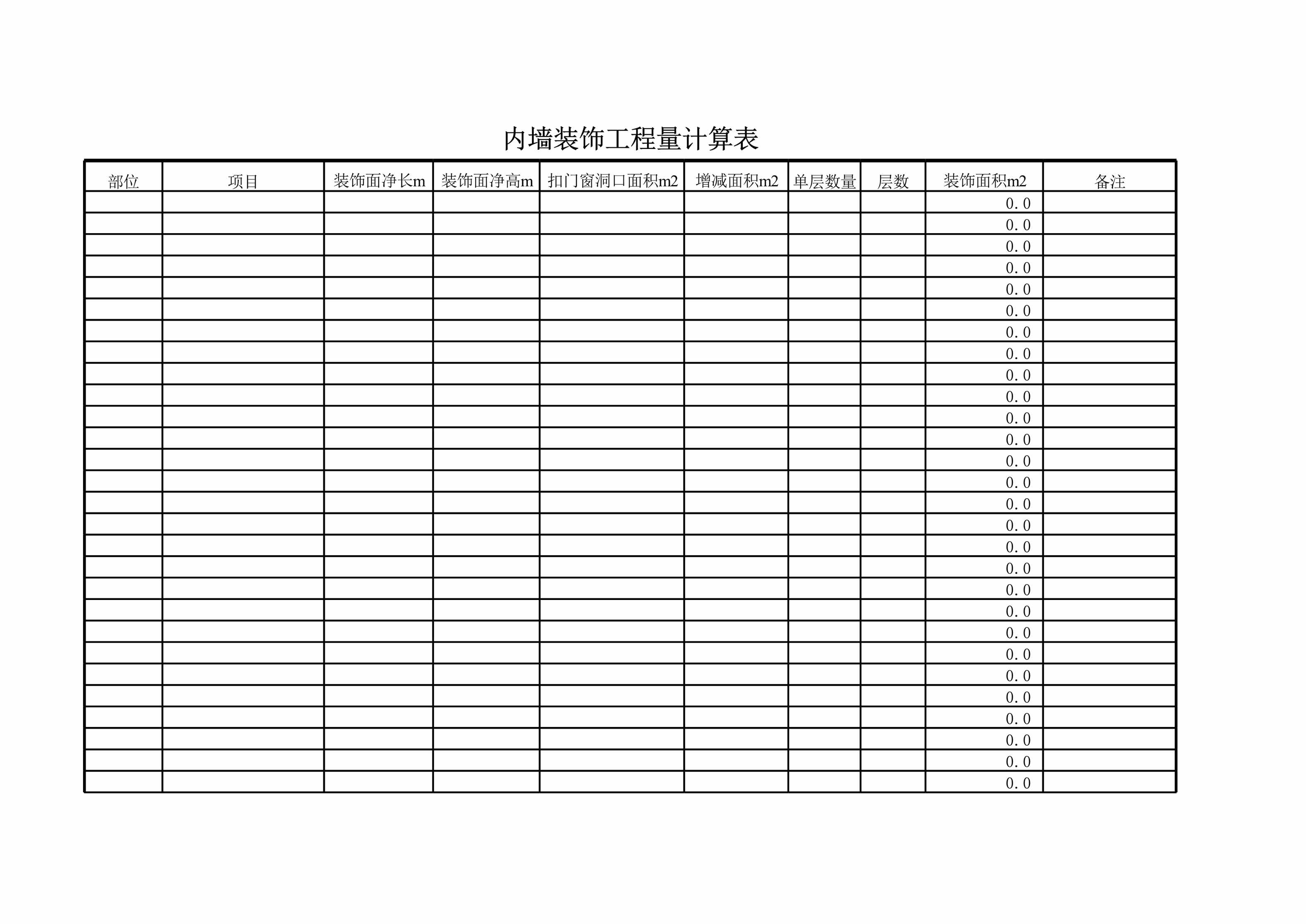 “内墙装饰工程量计算表XLS”第1页图片