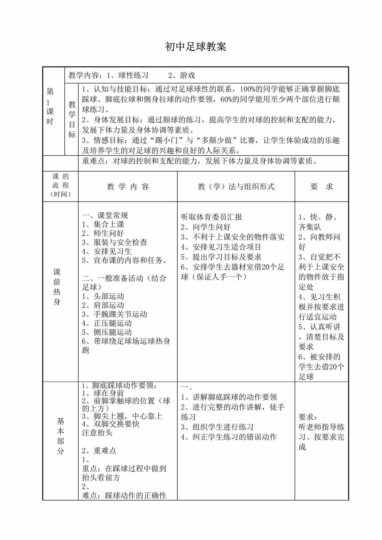 “中学足球课时教案(详细)DOC”第1页图片