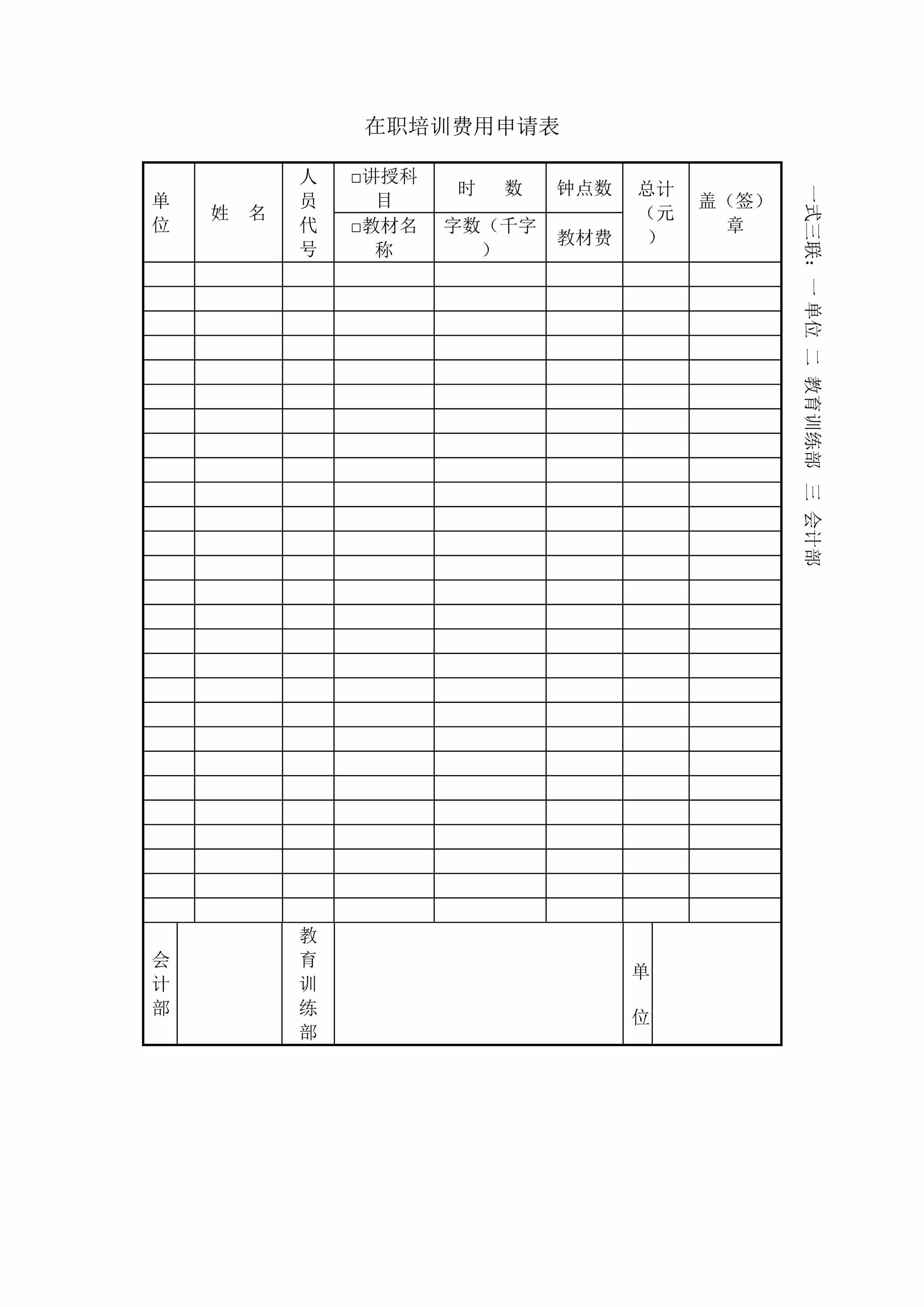 “在职培训费用申请表DOC”第1页图片