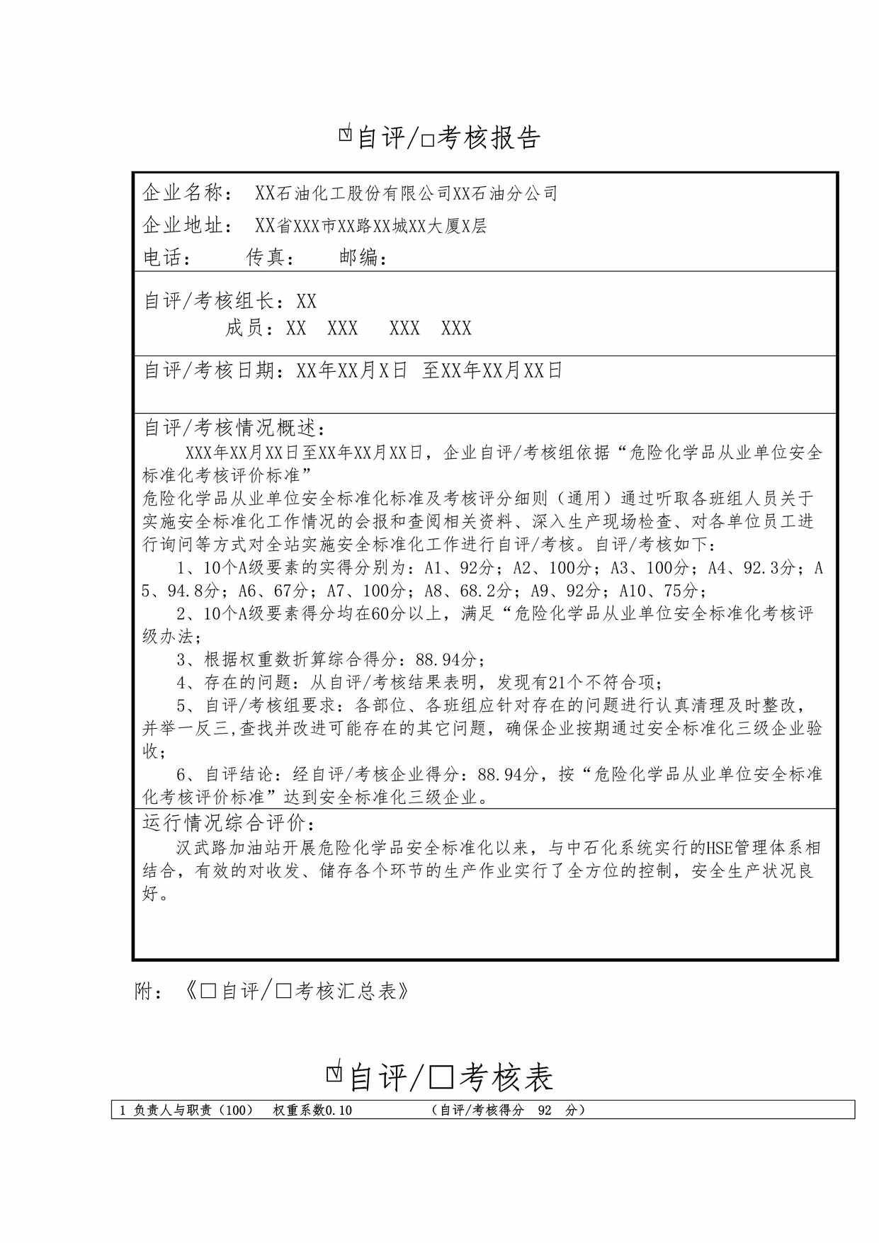 “加油站危险化学品从业单位安全标准化自评DOC”第1页图片