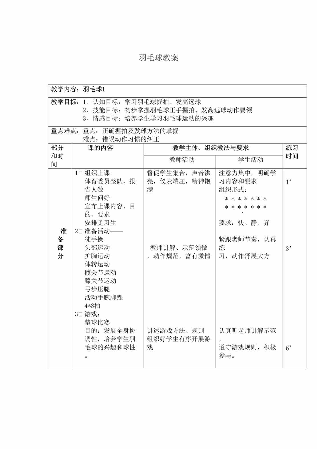 “高中羽毛球教案(10课时)DOC”第1页图片