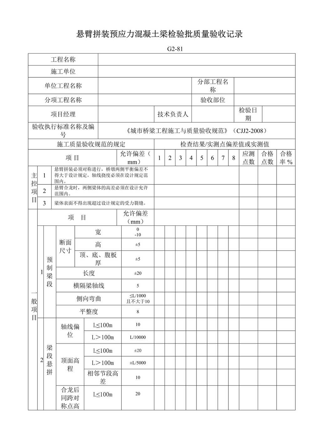 “G281悬臂拼装预应力混凝土梁检验批质量验收记录DOC”第1页图片