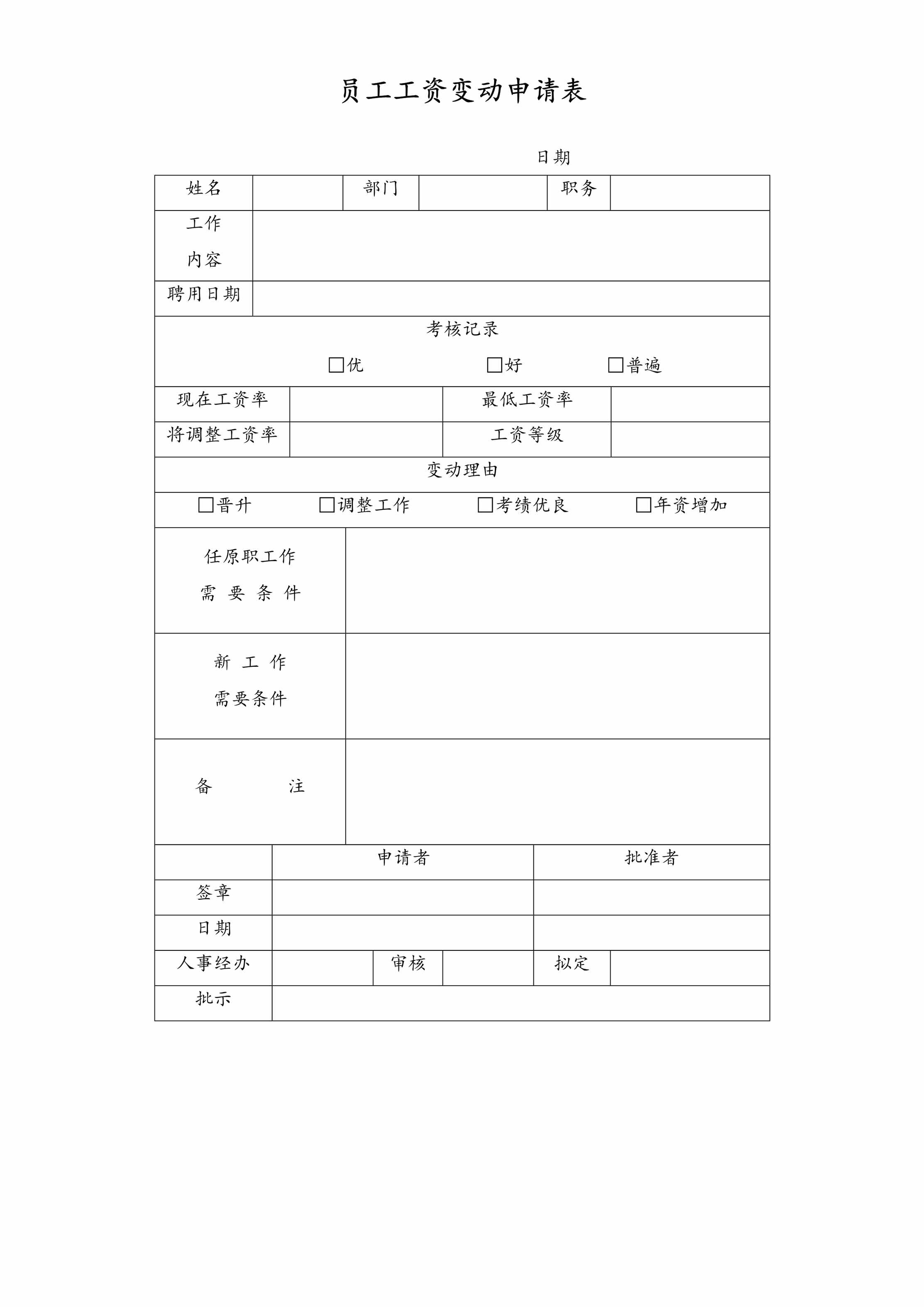 “通用员工工资变动申请表DOC”第1页图片