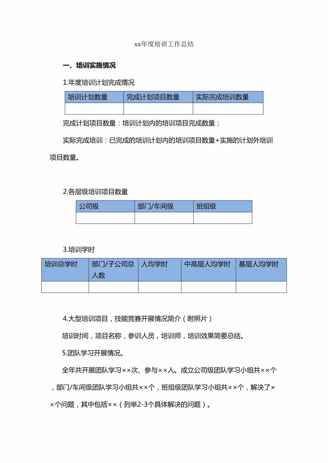 “年度培训工作总结模板DOC”第1页图片