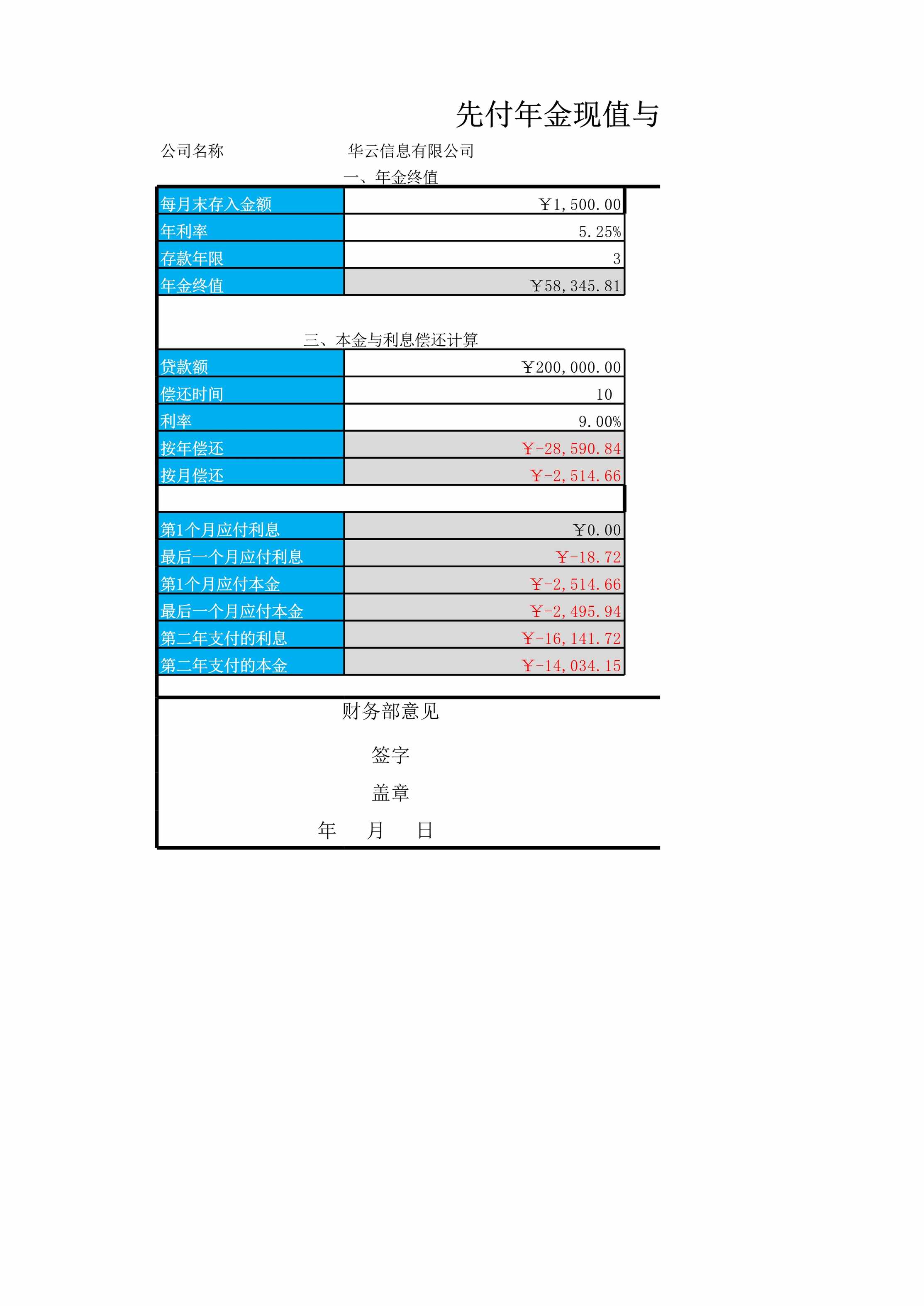 “先付年现金值与终值计算XLS”第1页图片