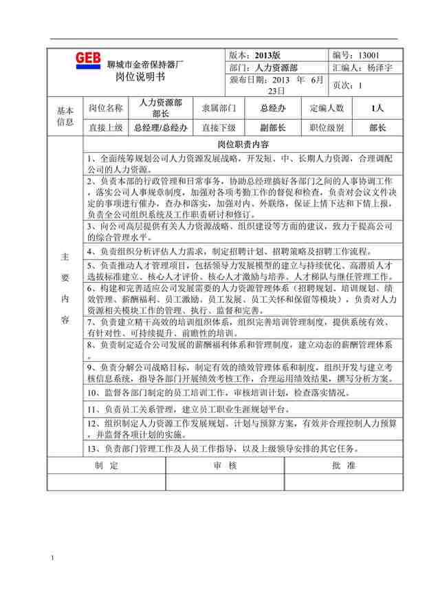 “聊城市金帝保持器厂岗位说明书DOC”第1页图片