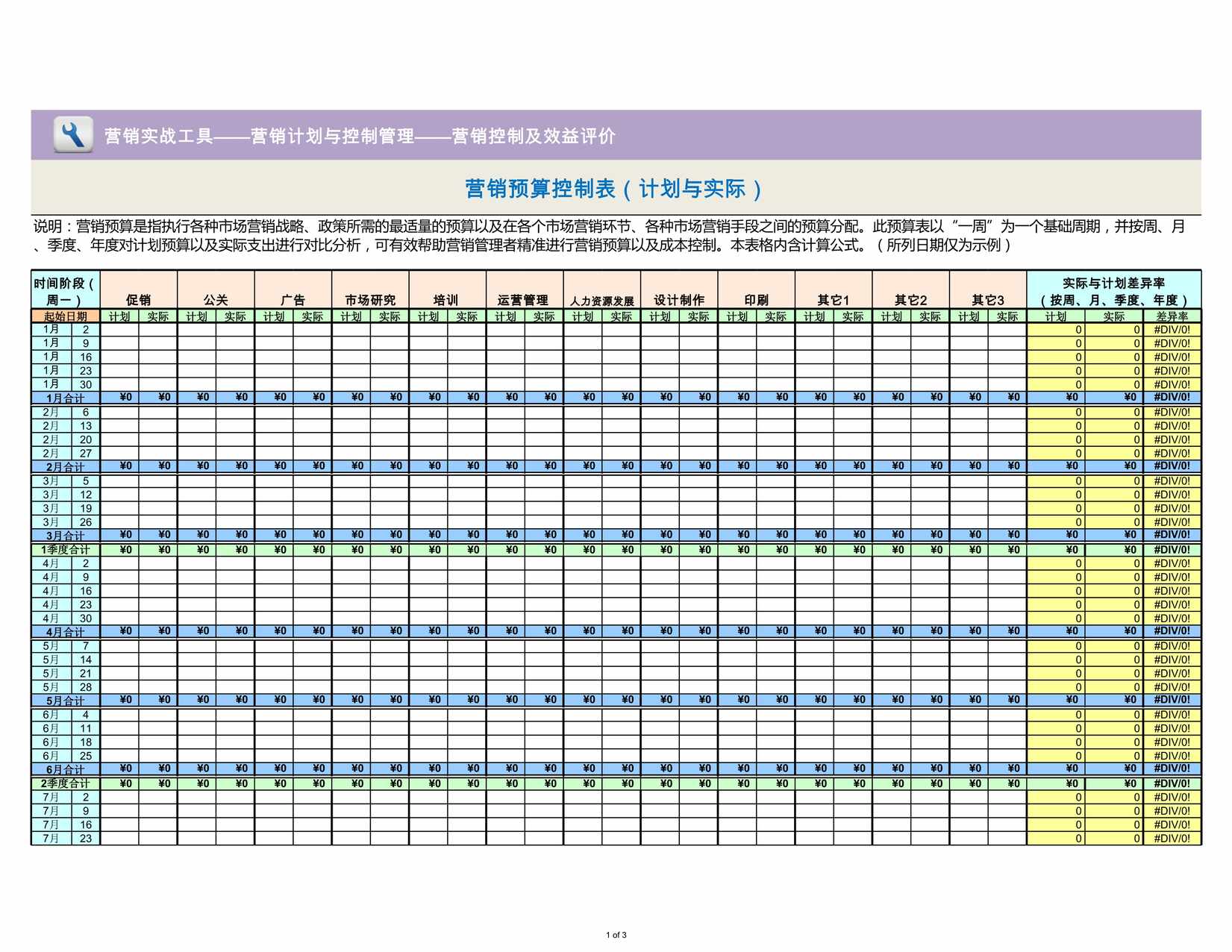 “营销预算控制表计划与实际XLS”第1页图片