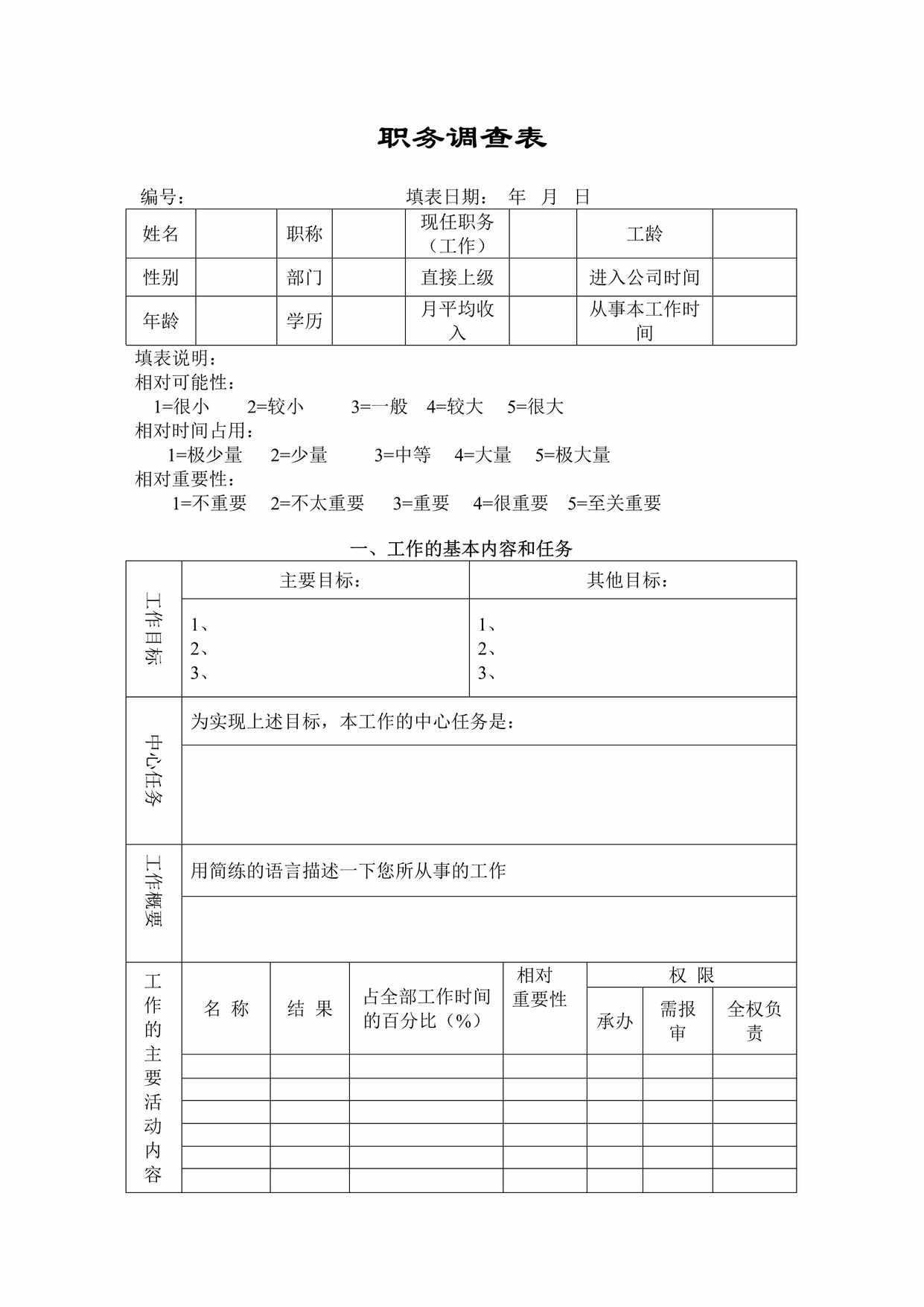 “职务分析调查表模板4DOC”第1页图片