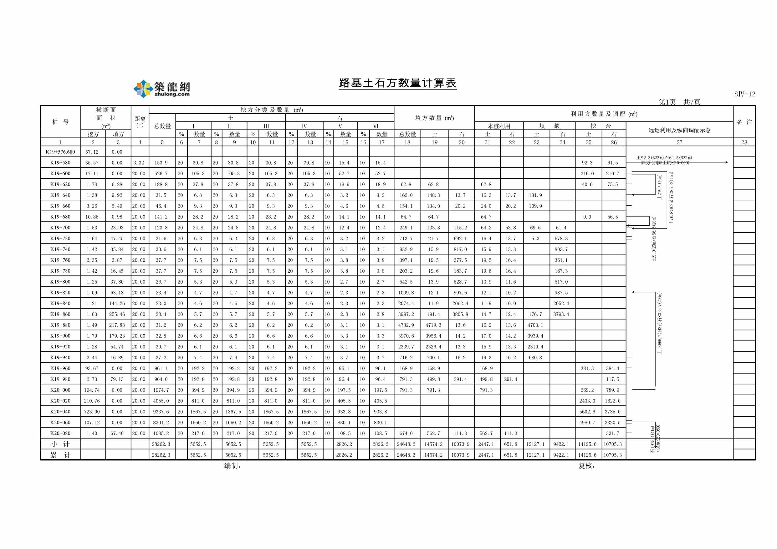 “路基土石方数量计算表XLS”第1页图片