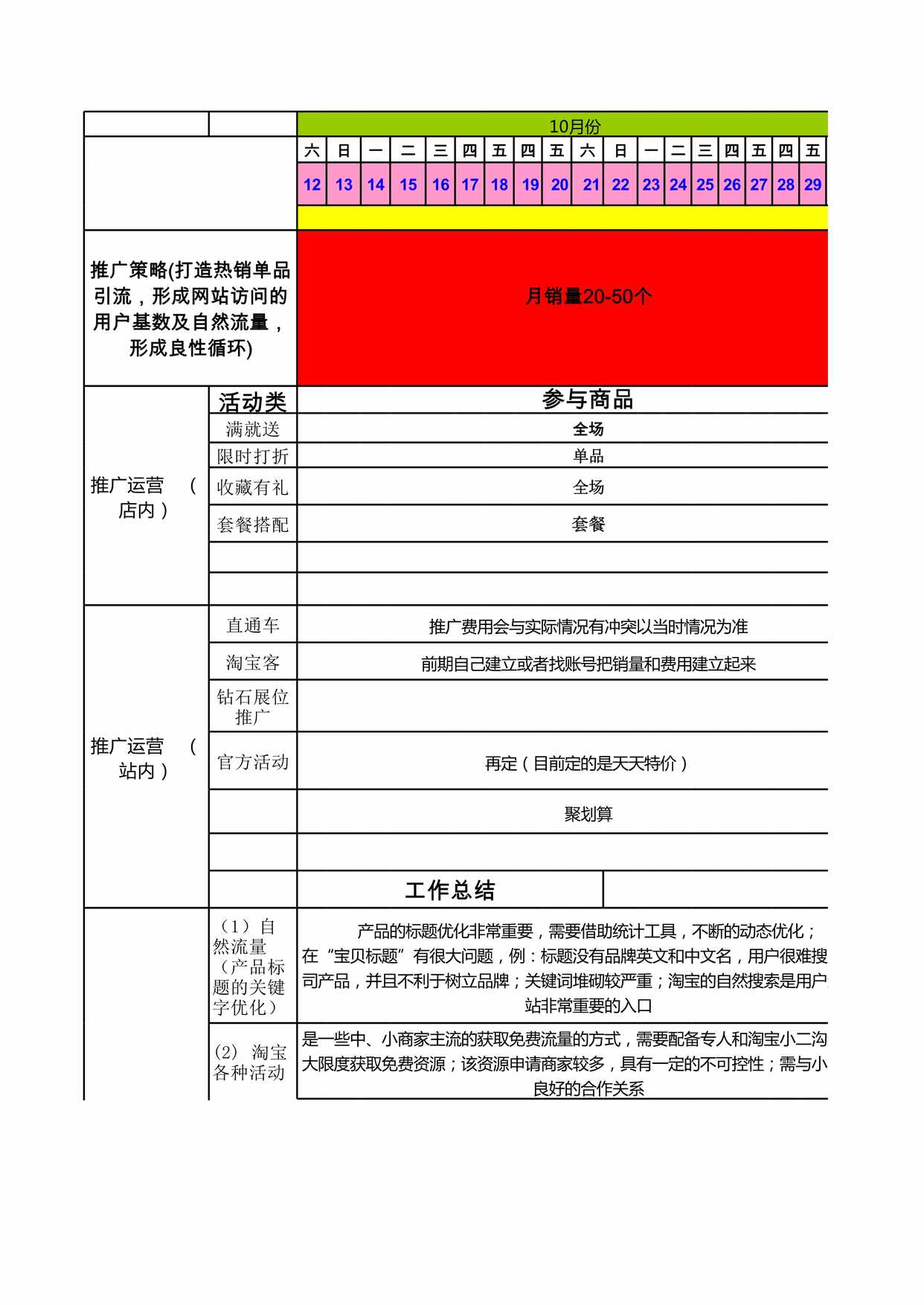 “淘宝季度运营计划模版XLS”第1页图片