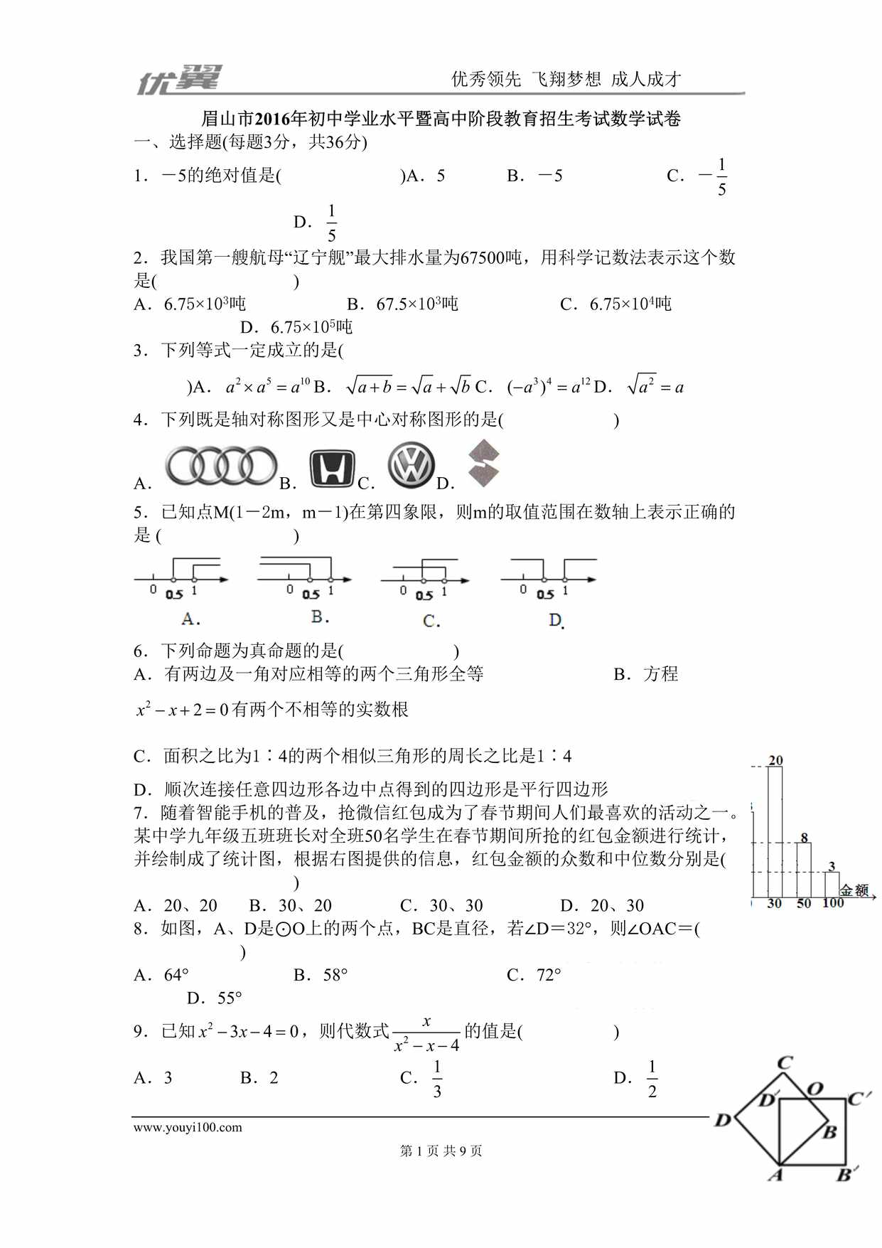 “四川省眉州市中考试题DOC”第1页图片