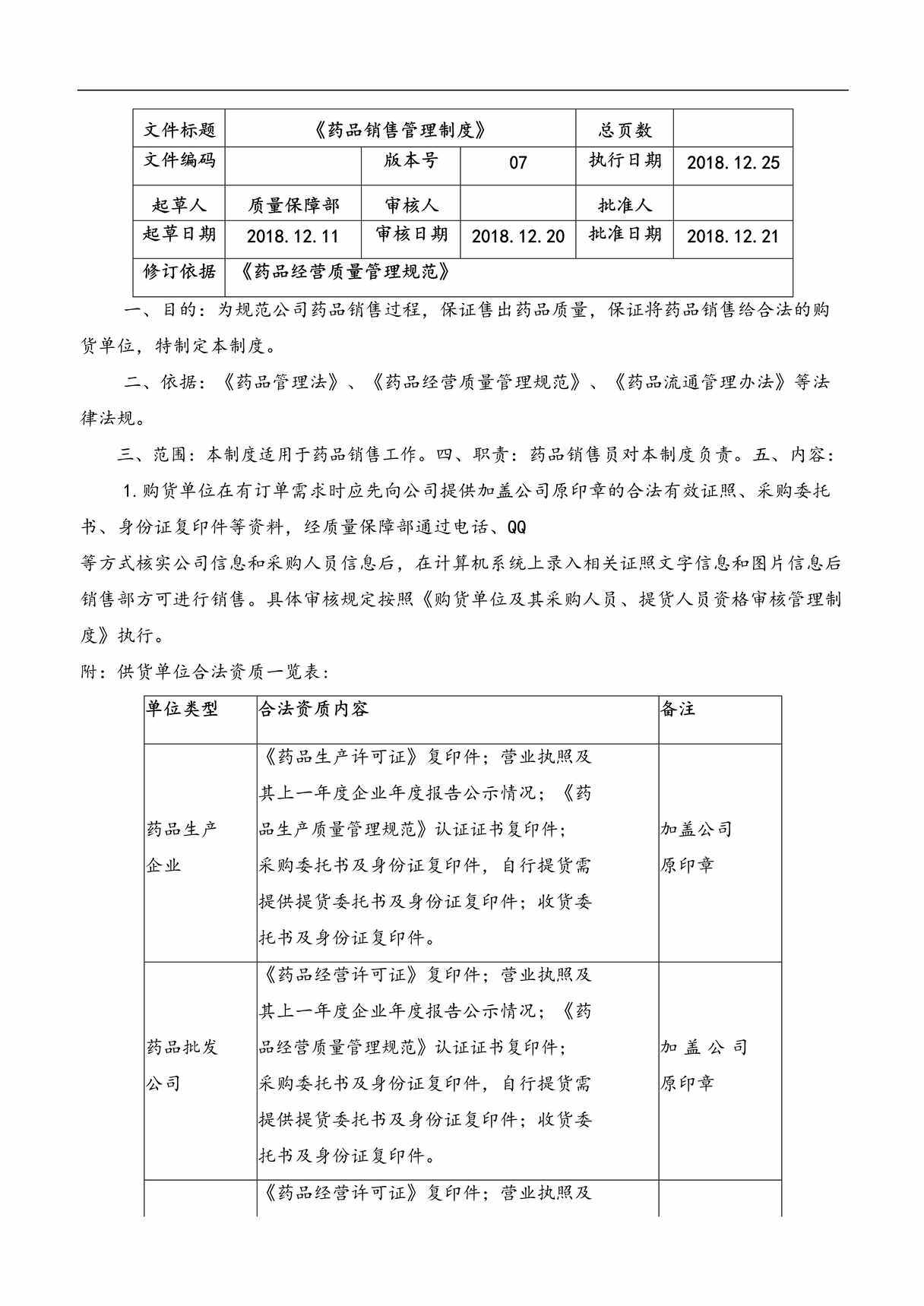 “药品销售管理制度DOC”第1页图片