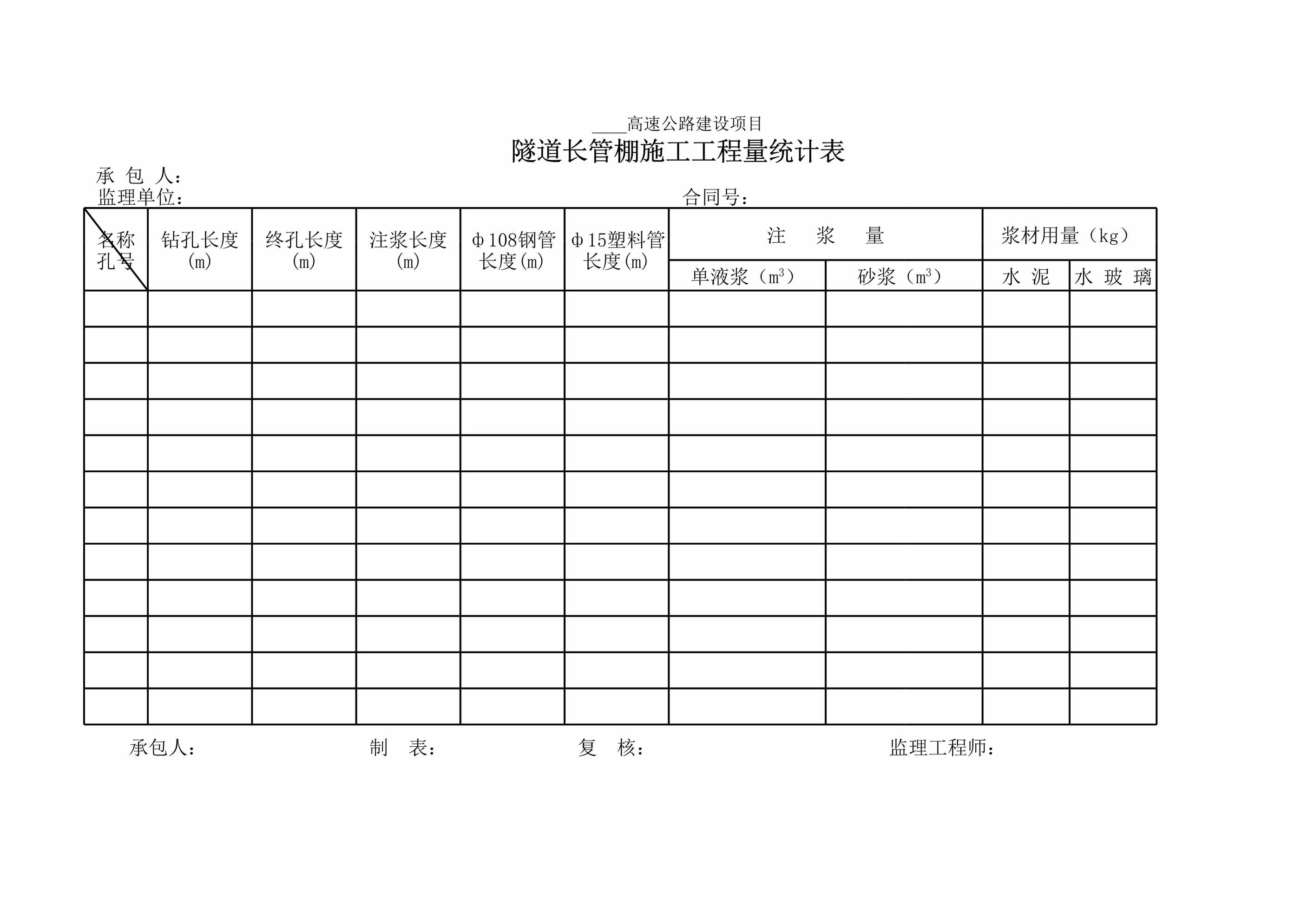 “隧道长管棚施工工程量统计表XLS”第1页图片