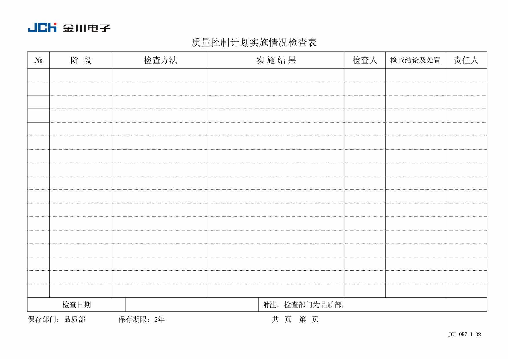 “QR7102质量控制计划实施情况检查表DOC”第1页图片