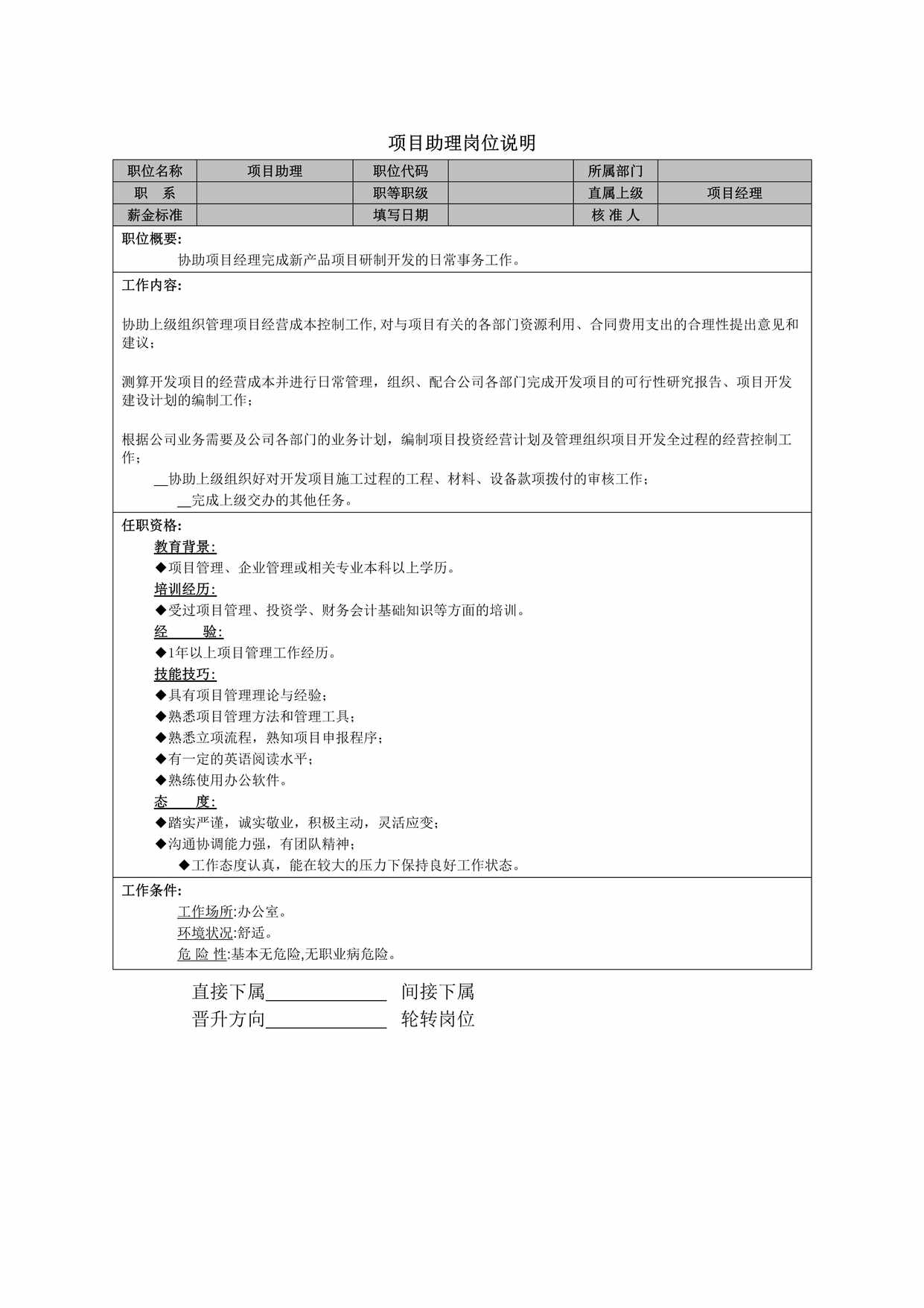 “项目助理岗位职责及薪金标准DOC”第1页图片