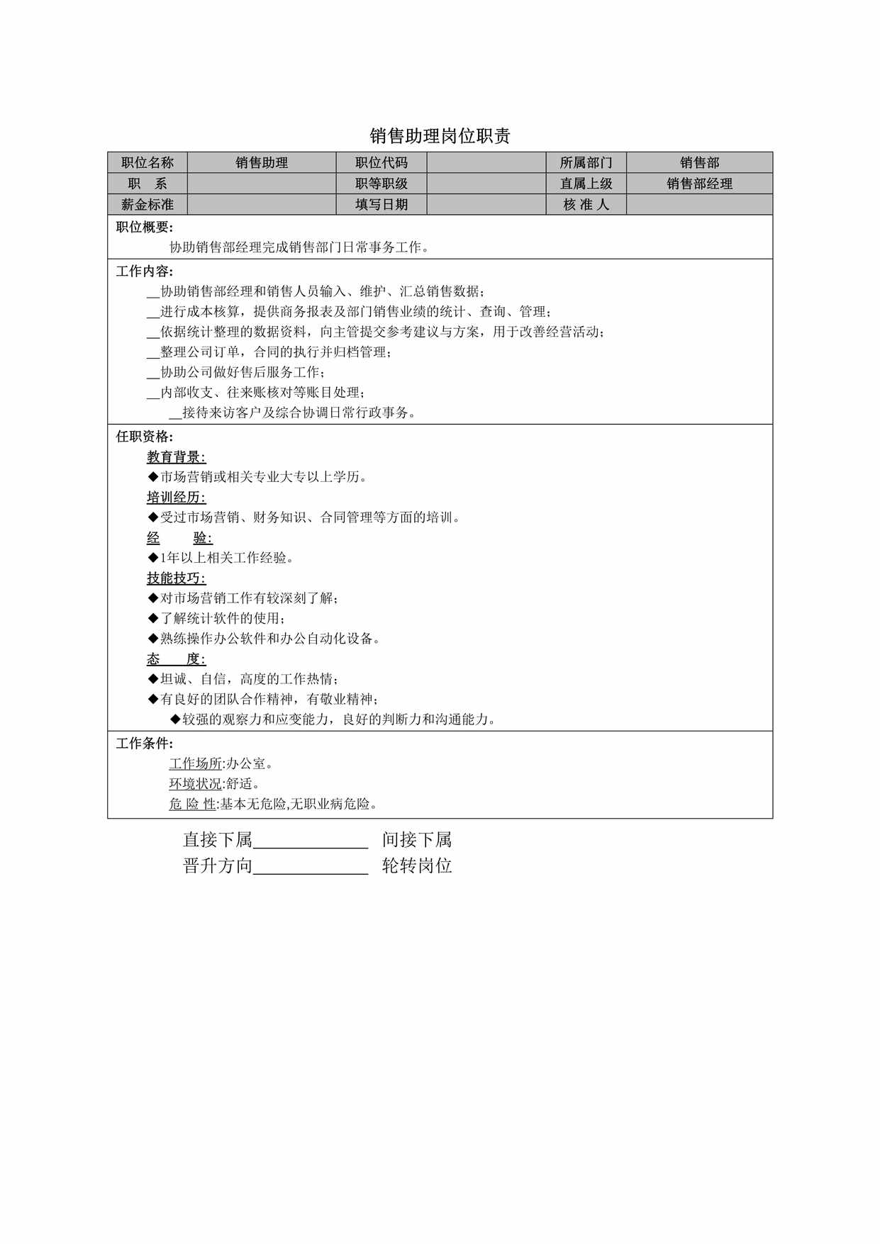 “销售助理岗位职责DOC”第1页图片