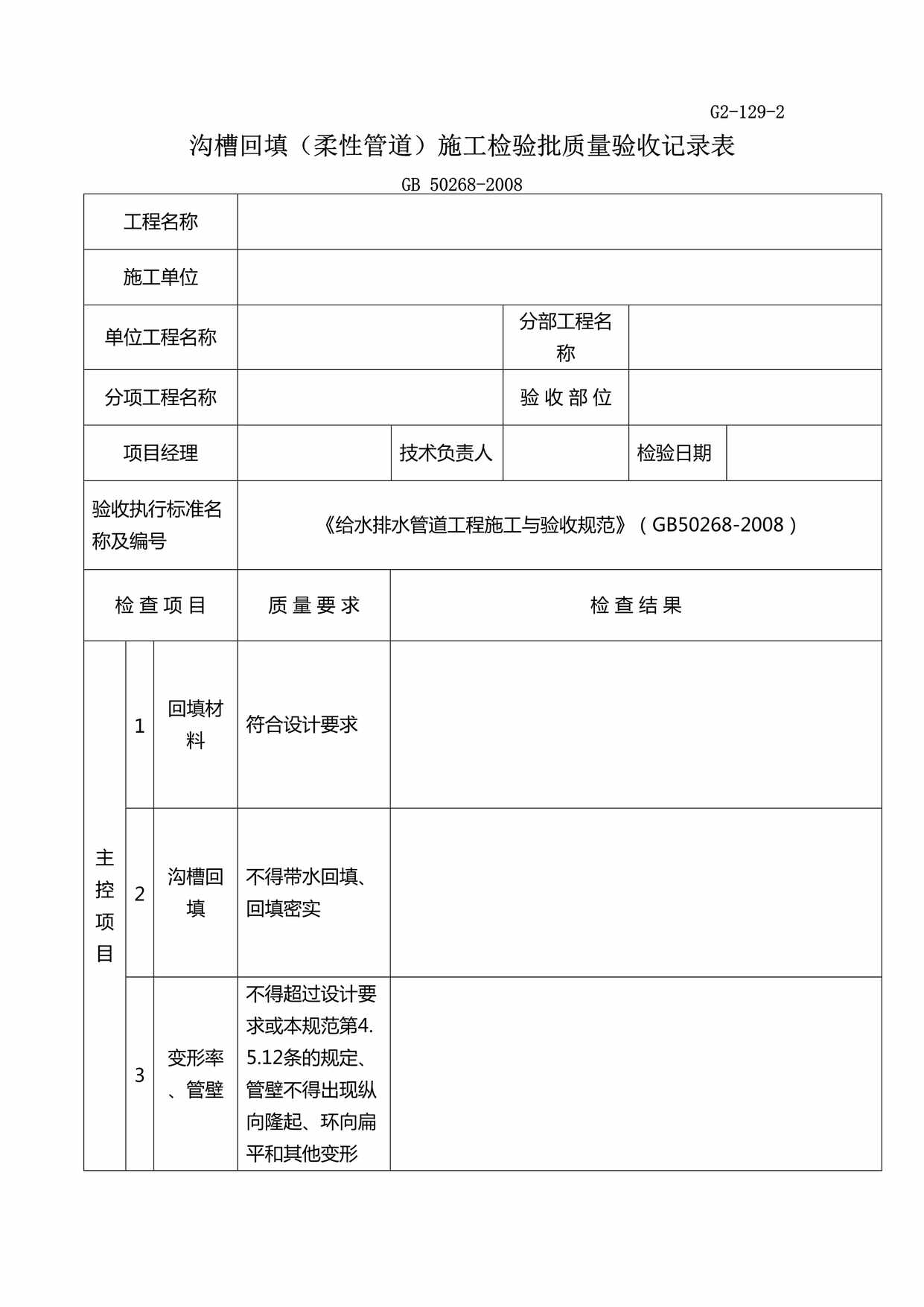 “G21292沟槽回填柔性管道施工检验批质量验收记录DOC”第1页图片